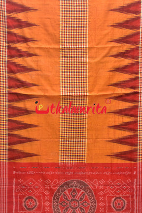 Kargil Middle Checks Orange Cotton Saree