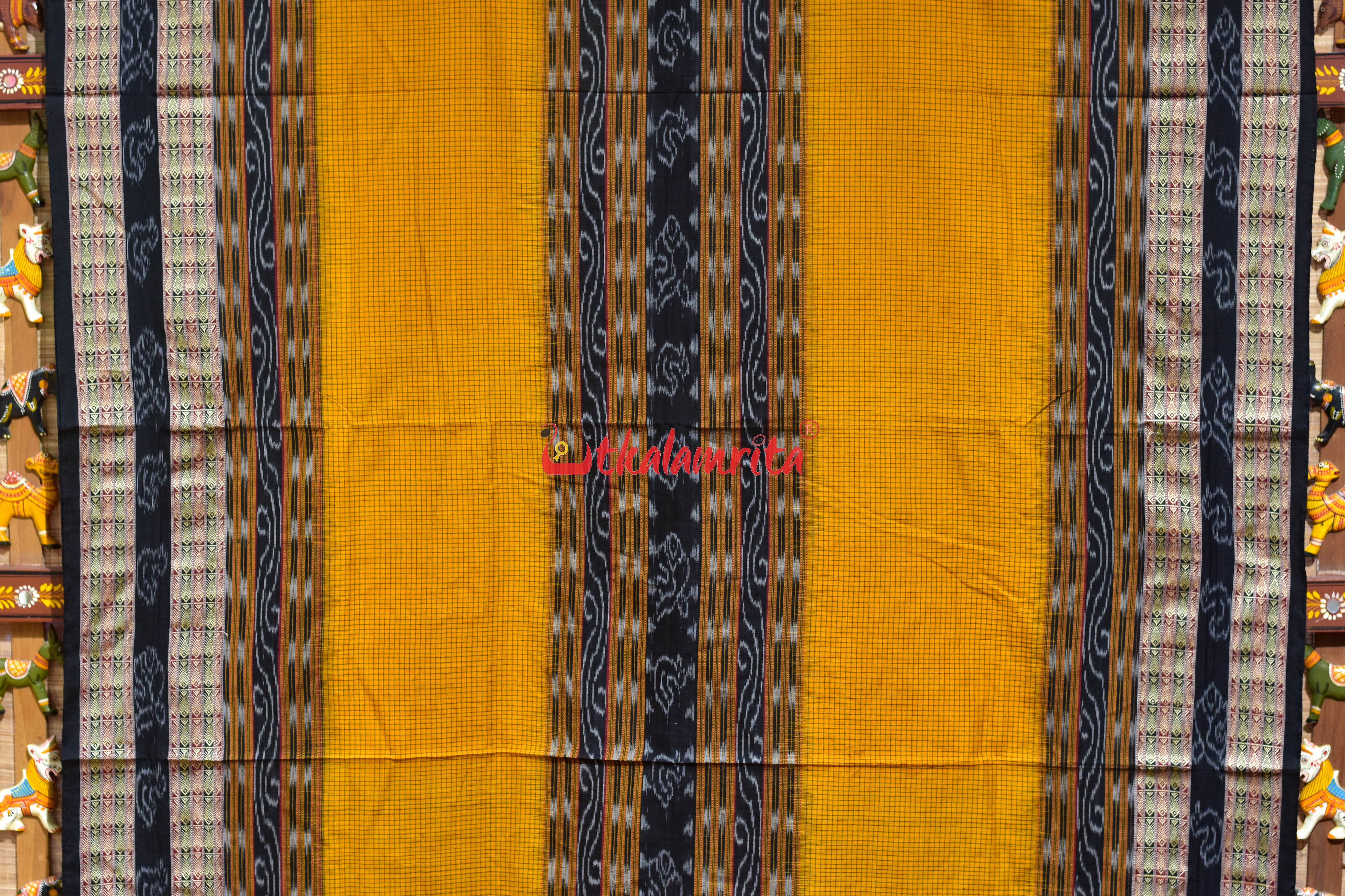 Yellow Black Middle Sachipar Sambalpuri Cotton Saree
