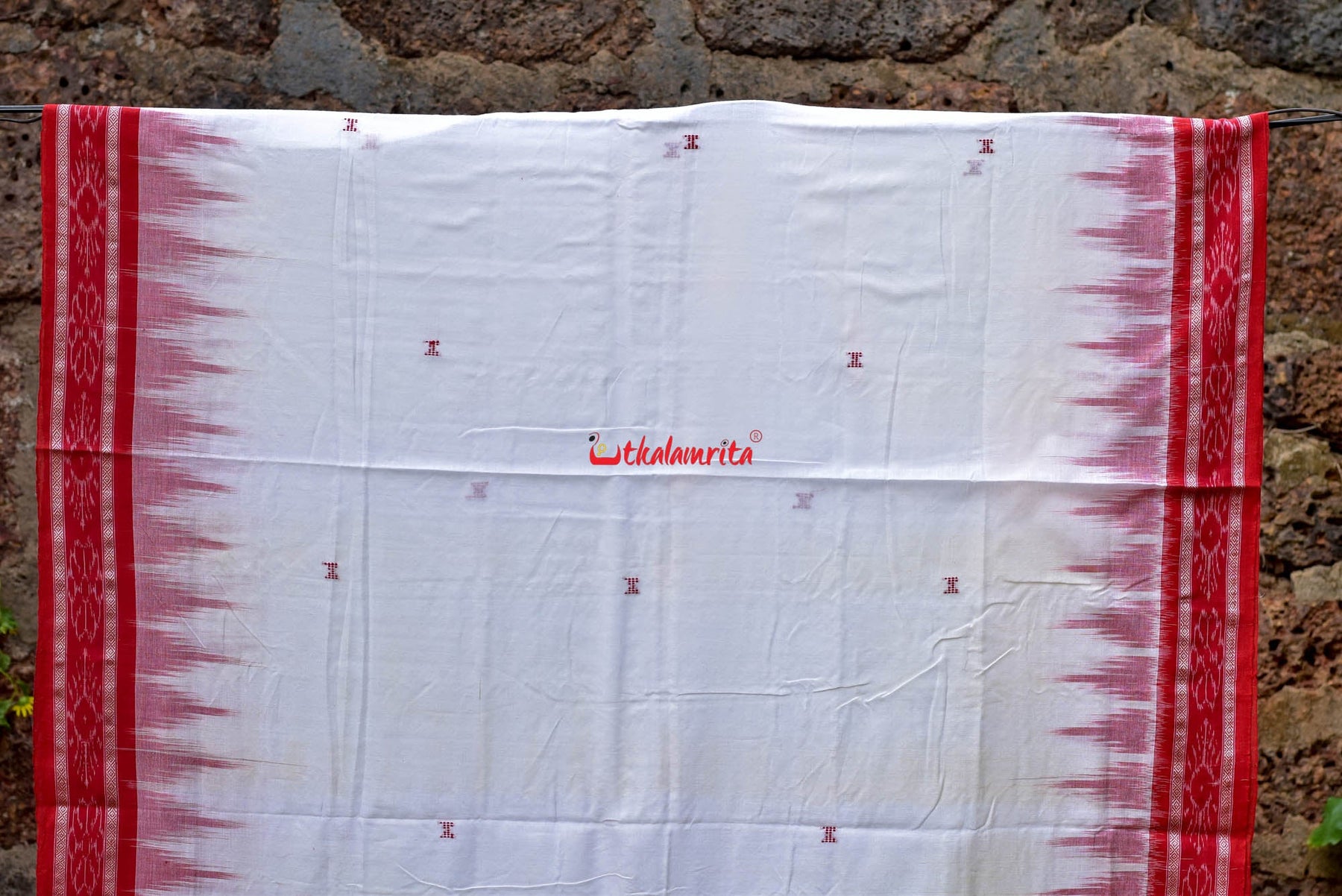White Red Buti Kumbha Cotton Saree