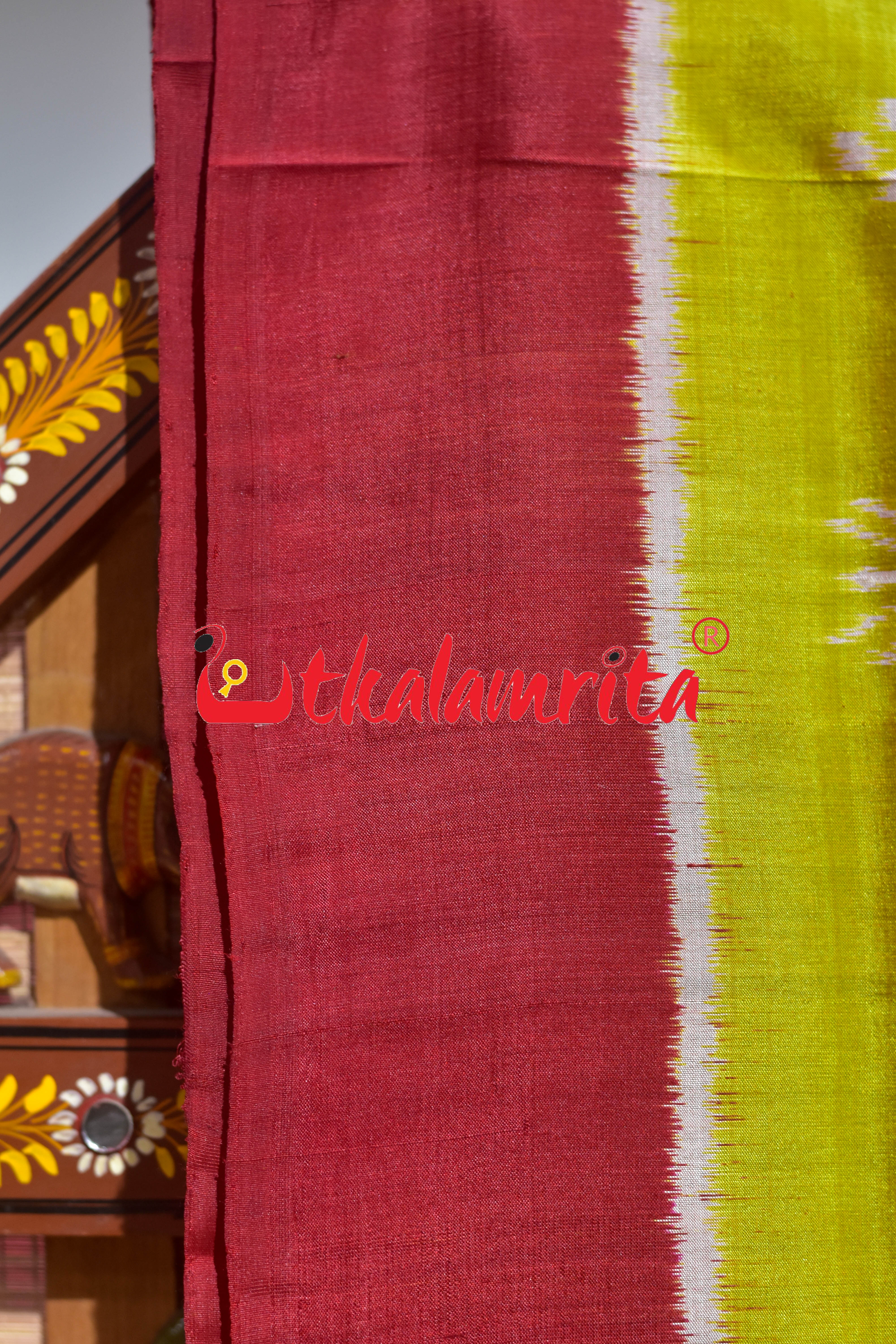 Fluorescent Green Maroon Tarabali Khandua Silk Saree