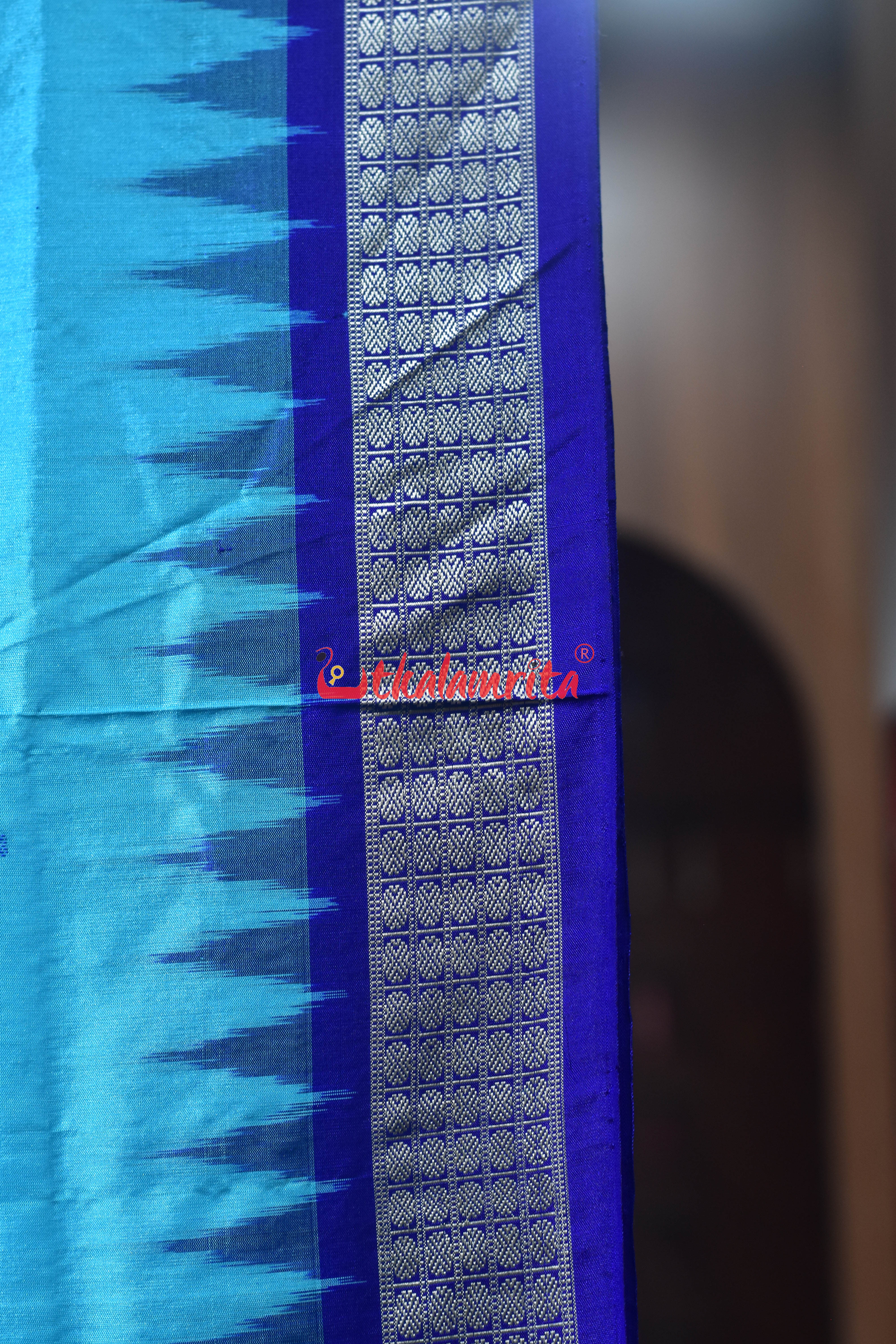 Bright Blue Buti Bomkai Silk Saree