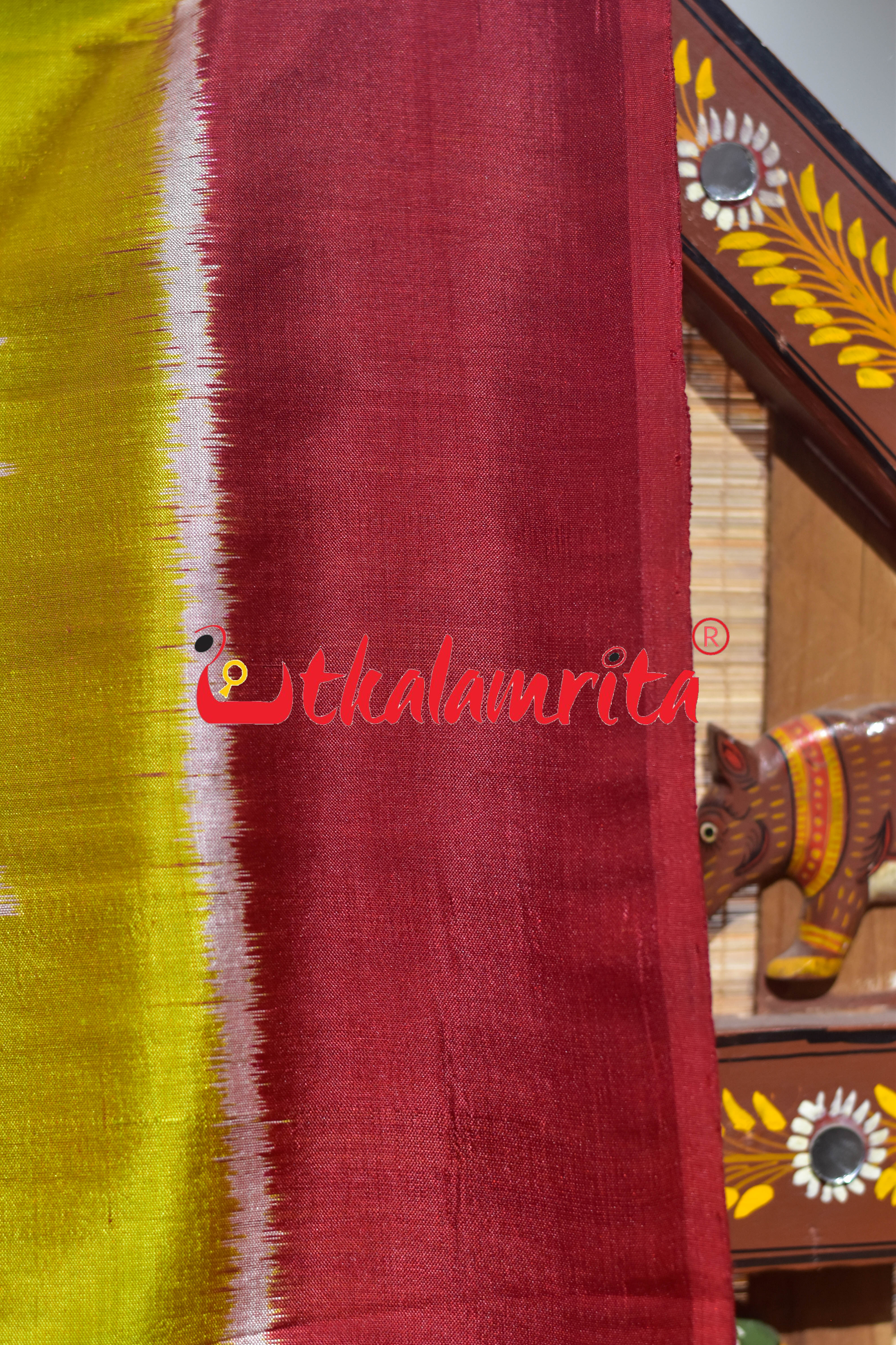 Fluorescent Green Maroon Tarabali Khandua Silk Saree