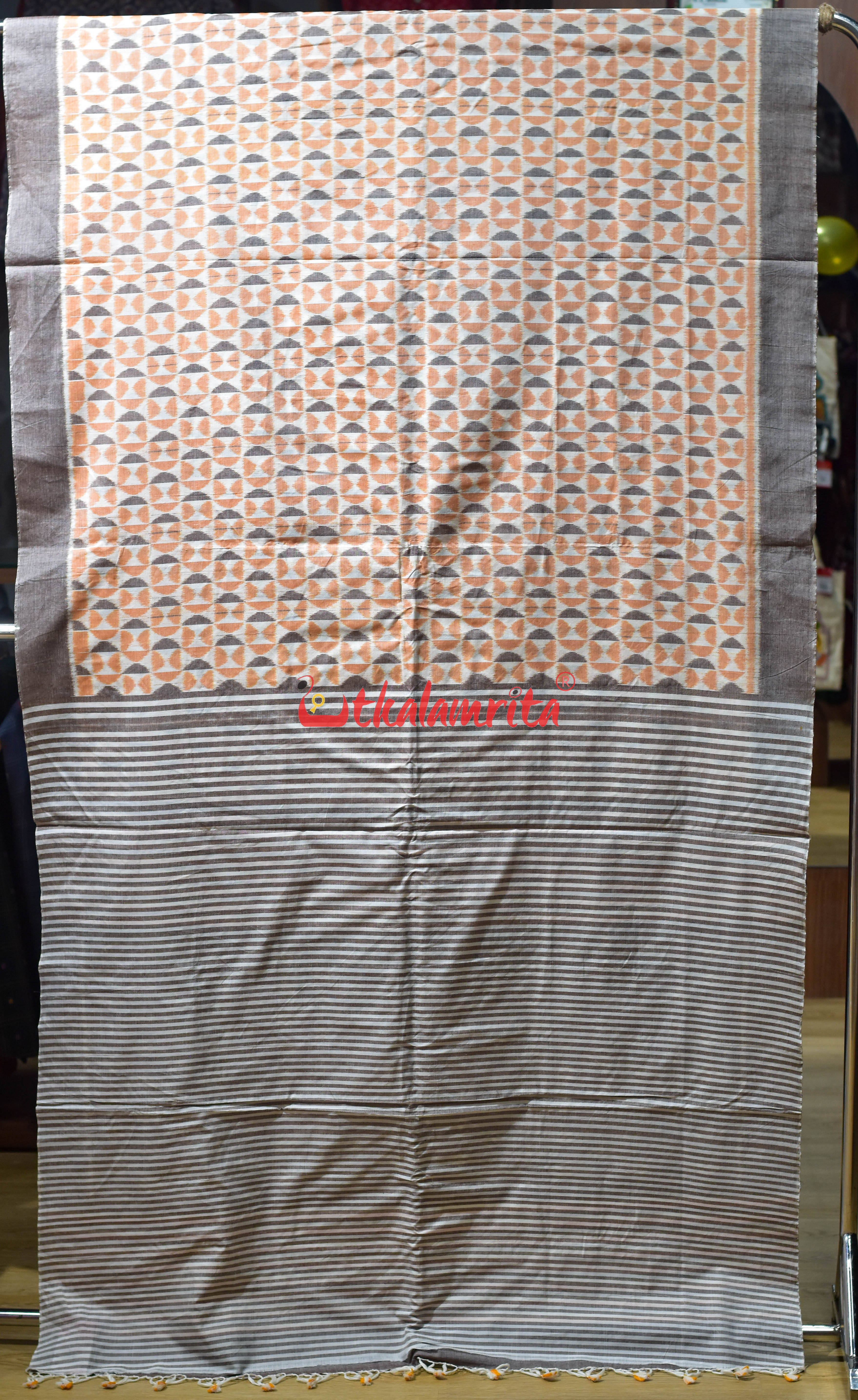 Peach Optical Illusion Khandua Cotton Saree