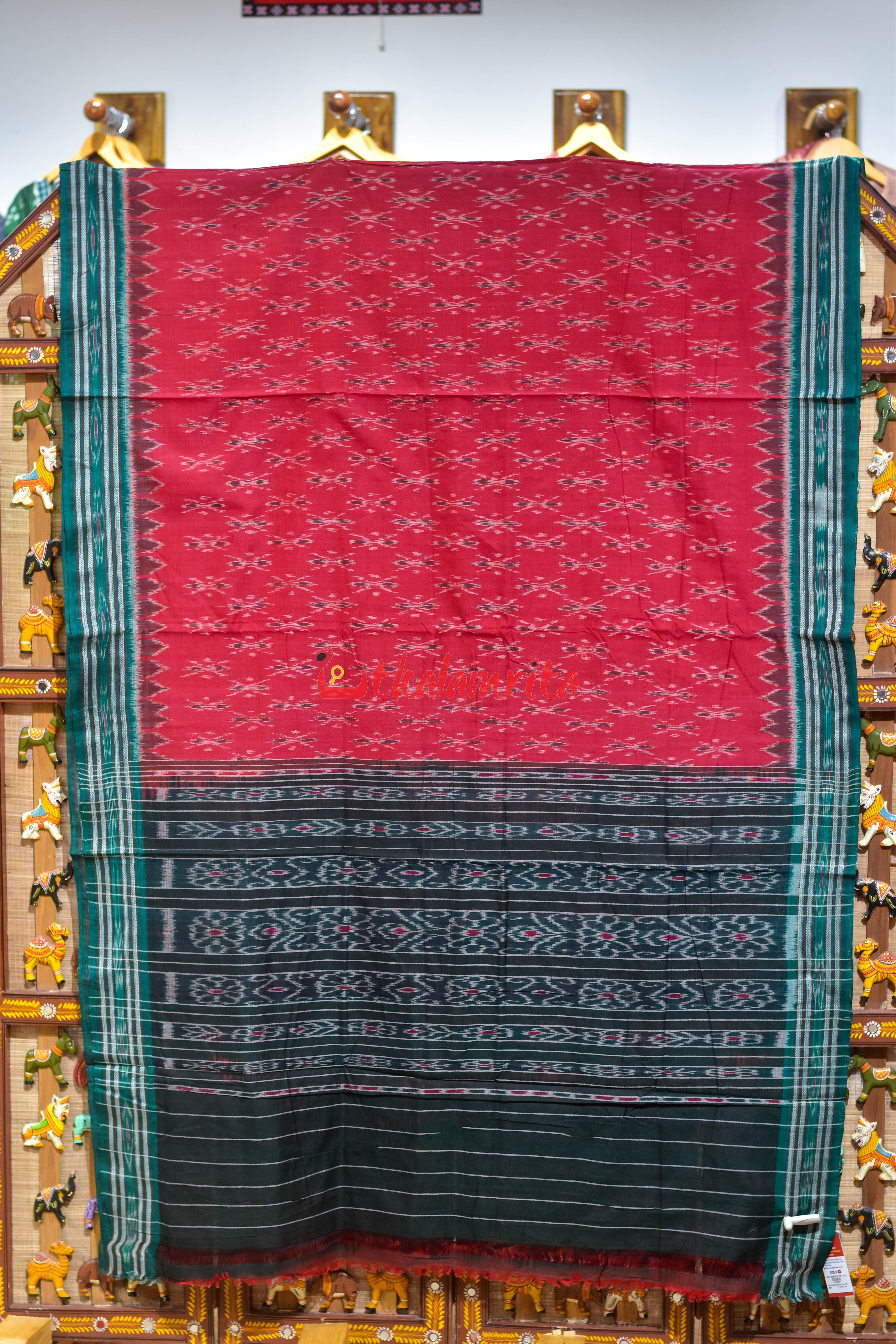 Red Damru Body Bandha Khandua Cotton Saree