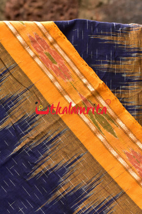 Blue Yellow Daali Scot Khandua Cotton Saree