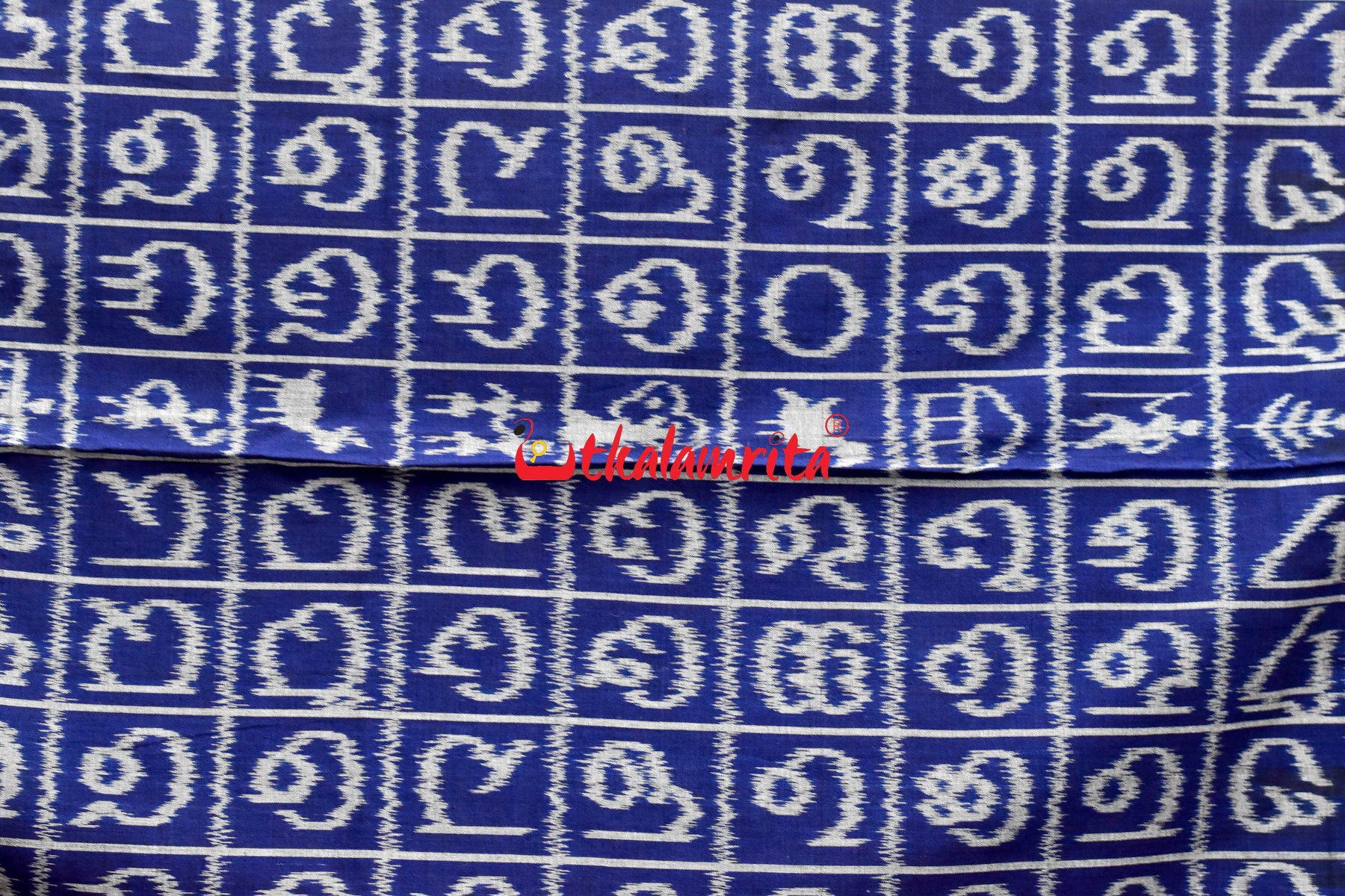 Blue Odia Alphabets Khandua Cotton Saree