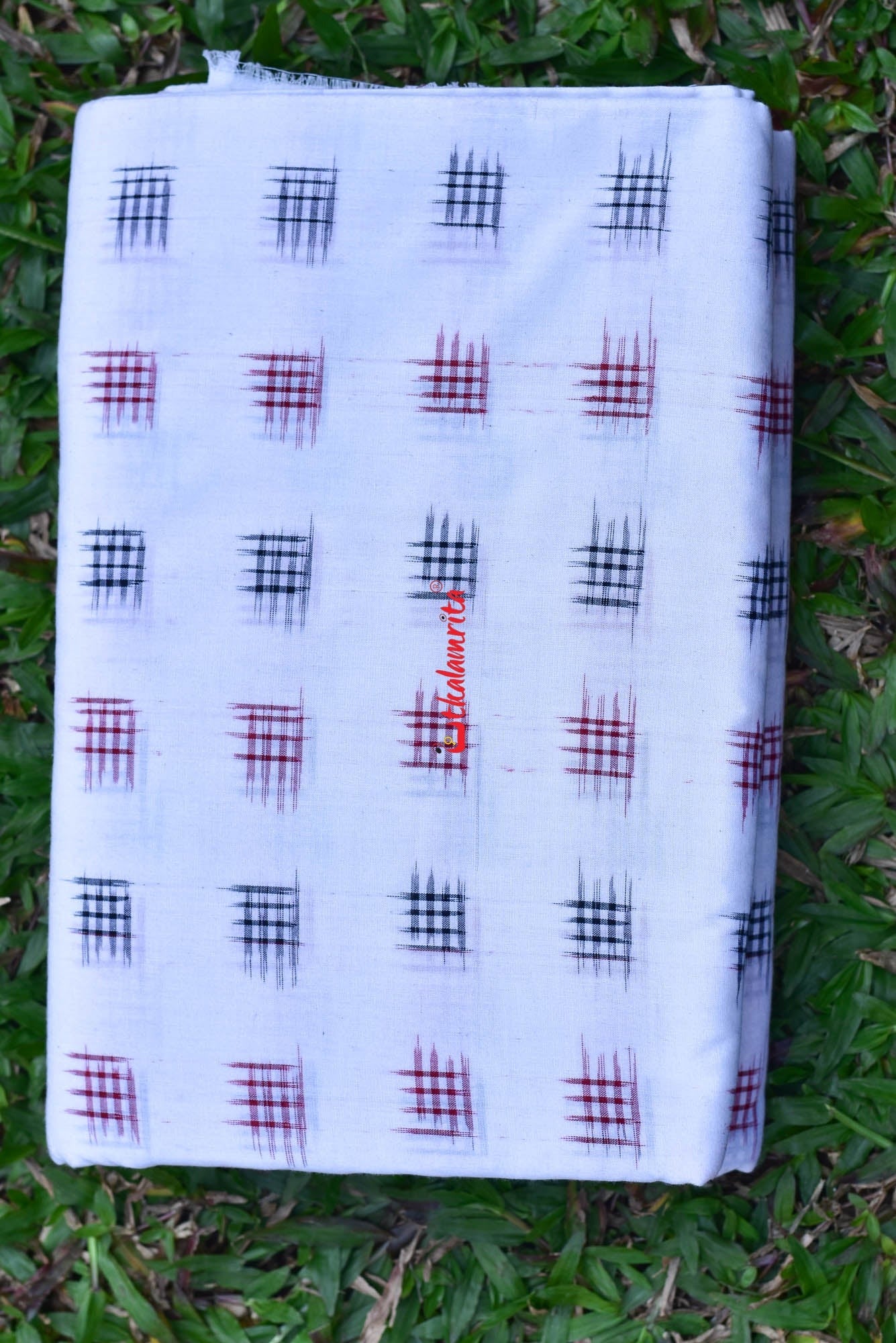 Jharaka Design Red Black Over White Base (Fabric)
