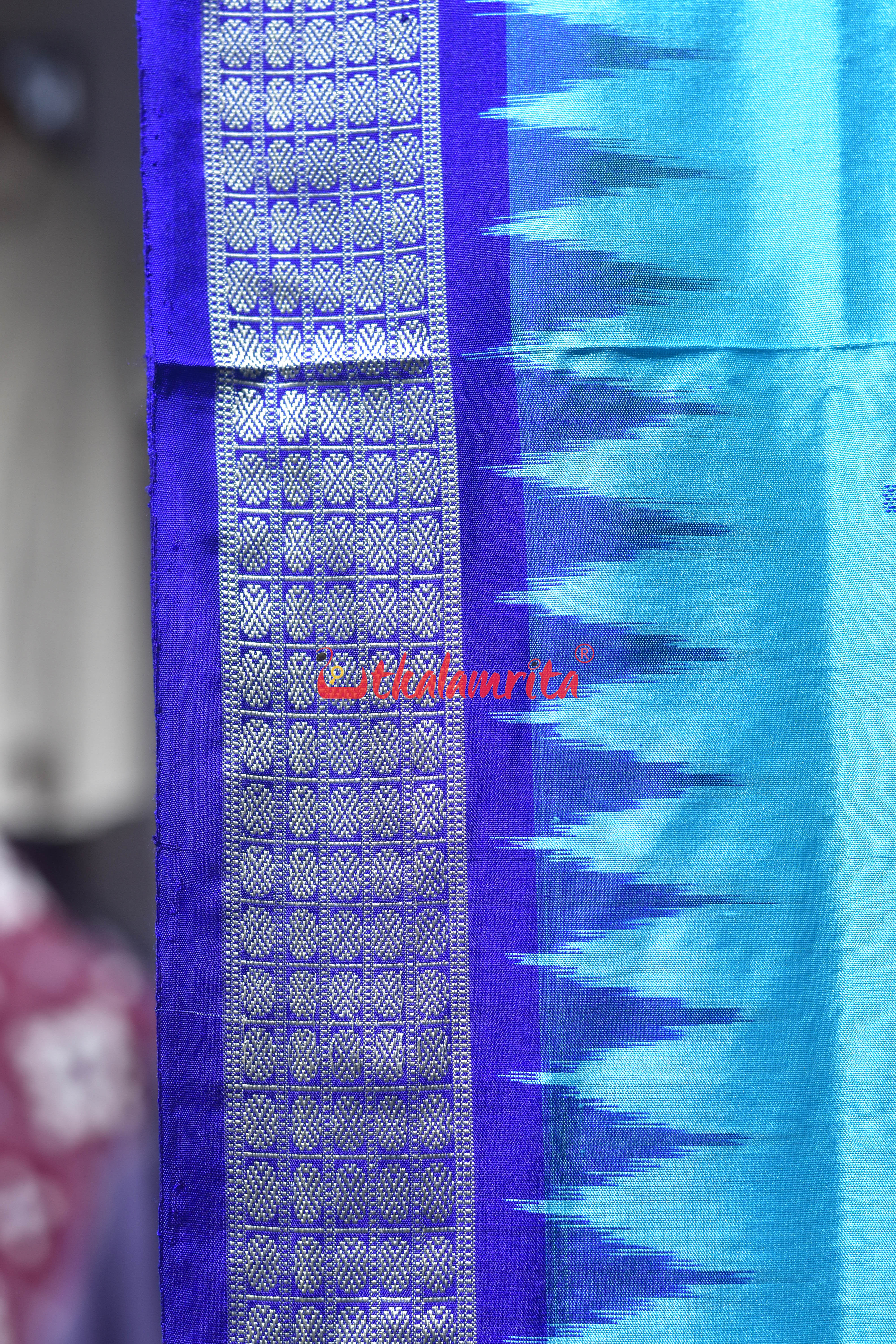 Bright Blue Buti Bomkai Silk Saree