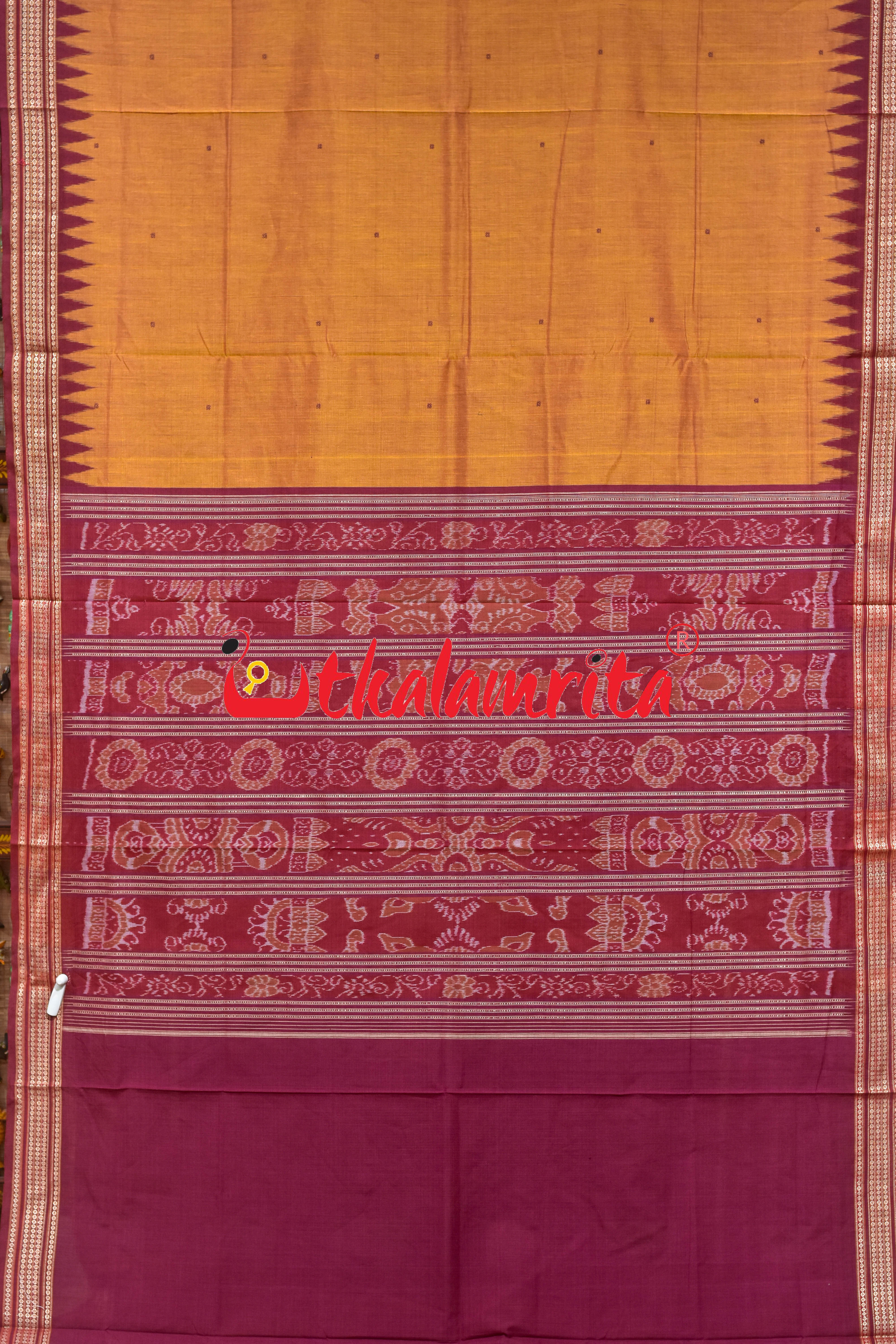 Mustard Black Buti Bomkai Cotton Saree