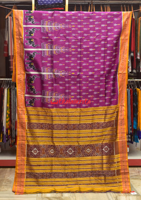 Magenta Trees with Elephant Khandua Silk Saree