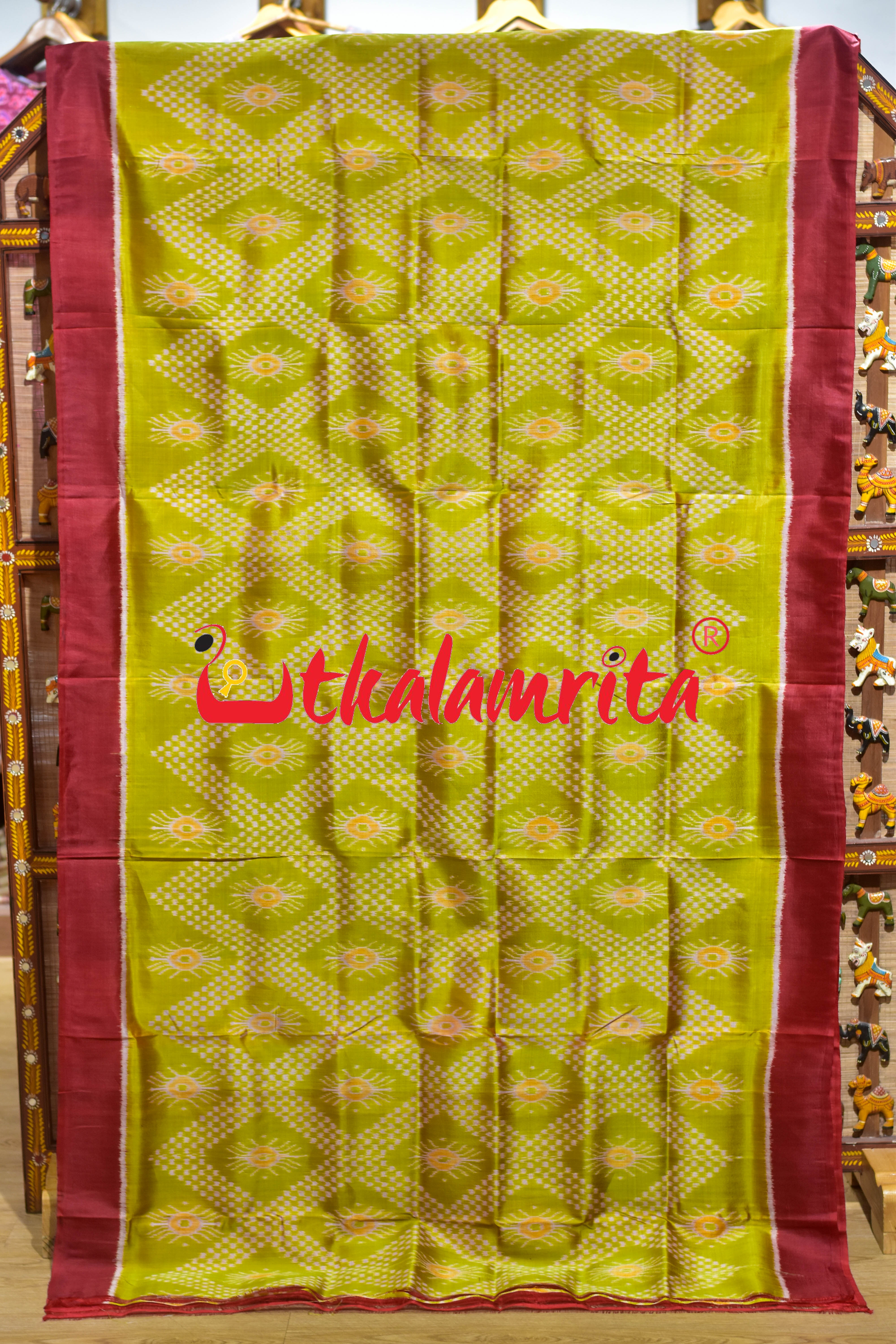Fluorescent Green Maroon Tarabali Khandua Silk Saree