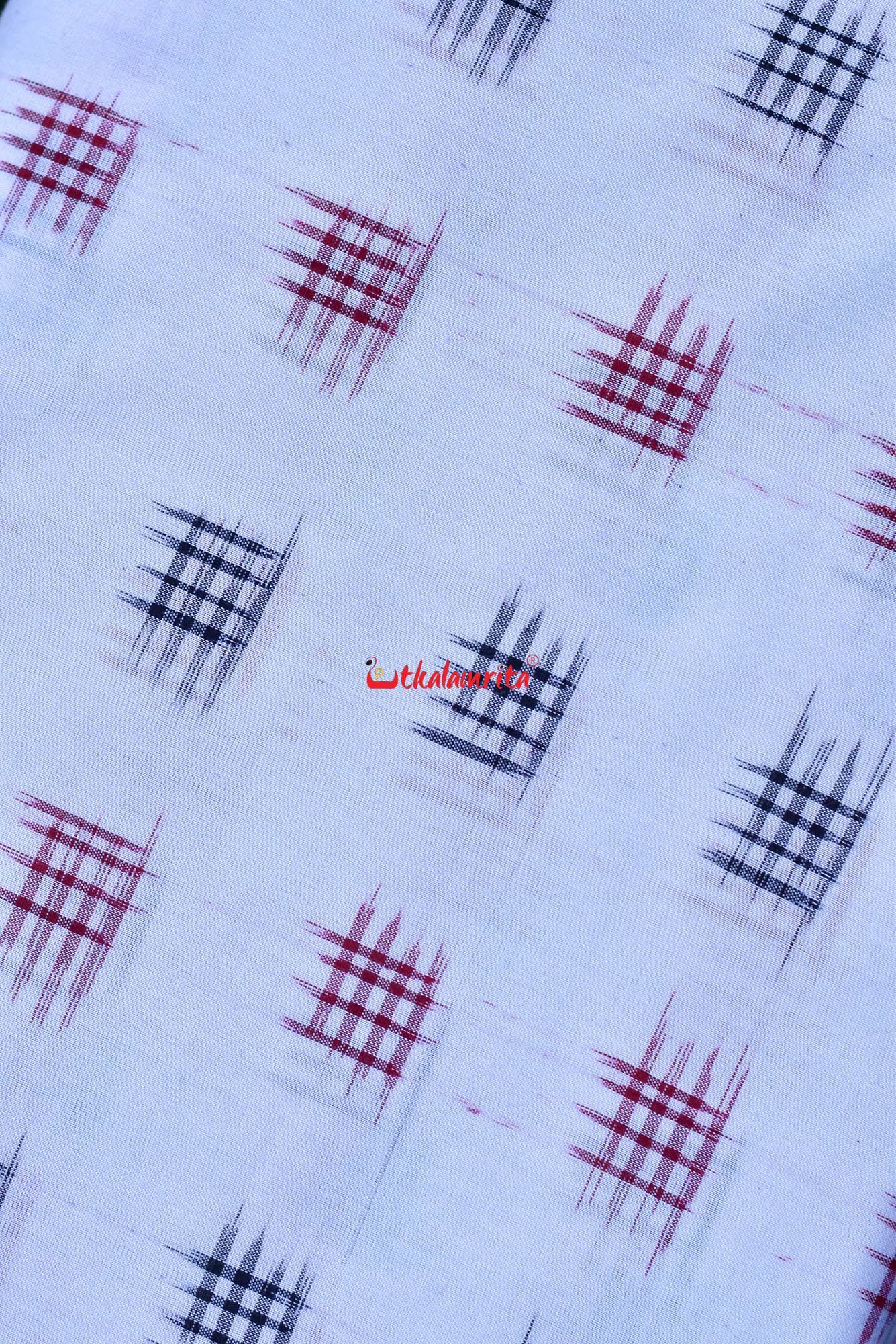 Jharaka Design Red Black Over White Base (Fabric)