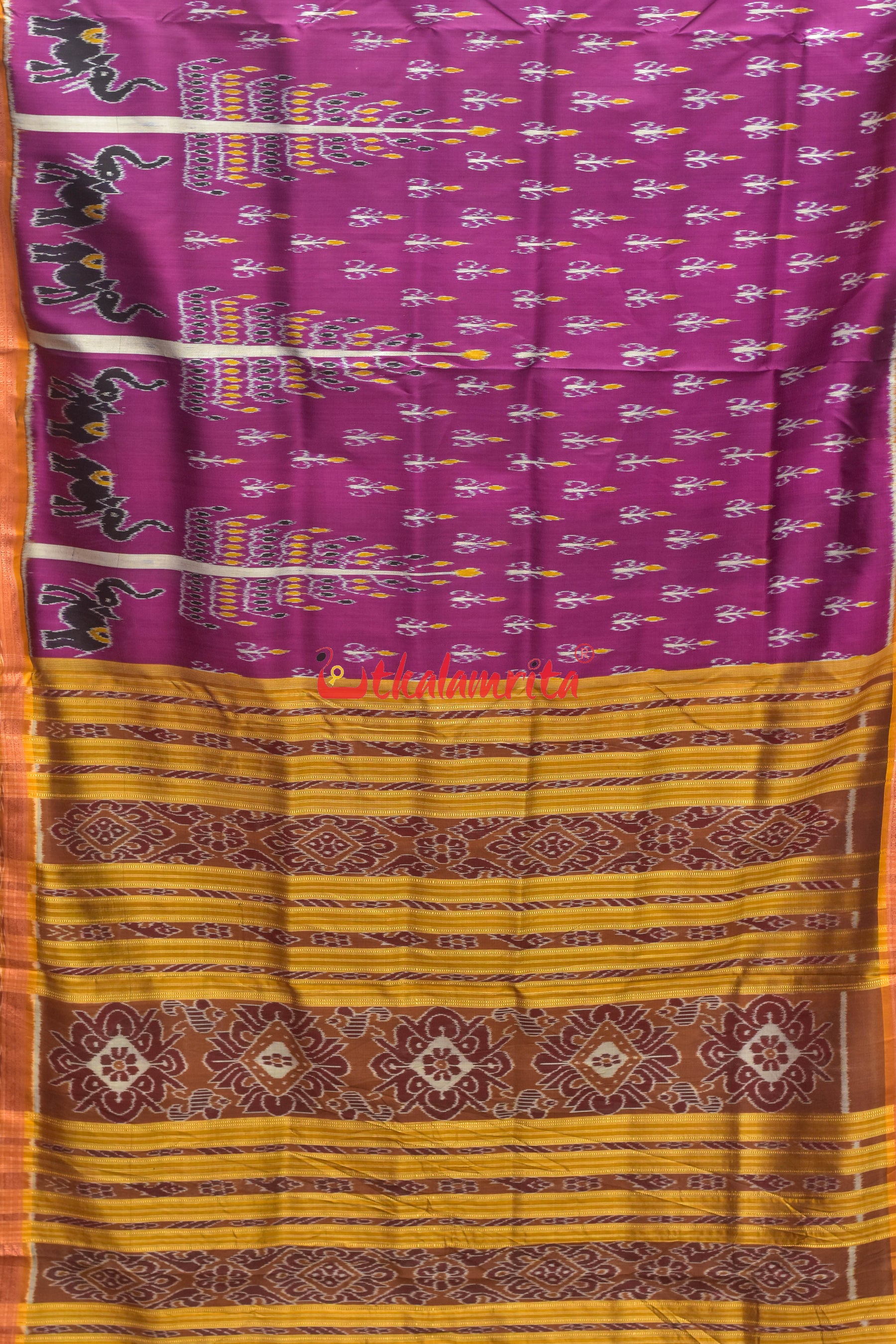 Magenta Trees with Elephant Khandua Silk Saree