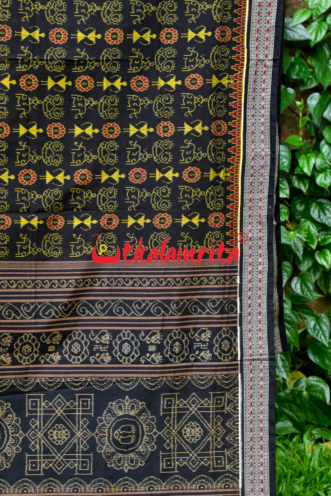 Black Tribal Flower  Sambalpuri Cotton Saree