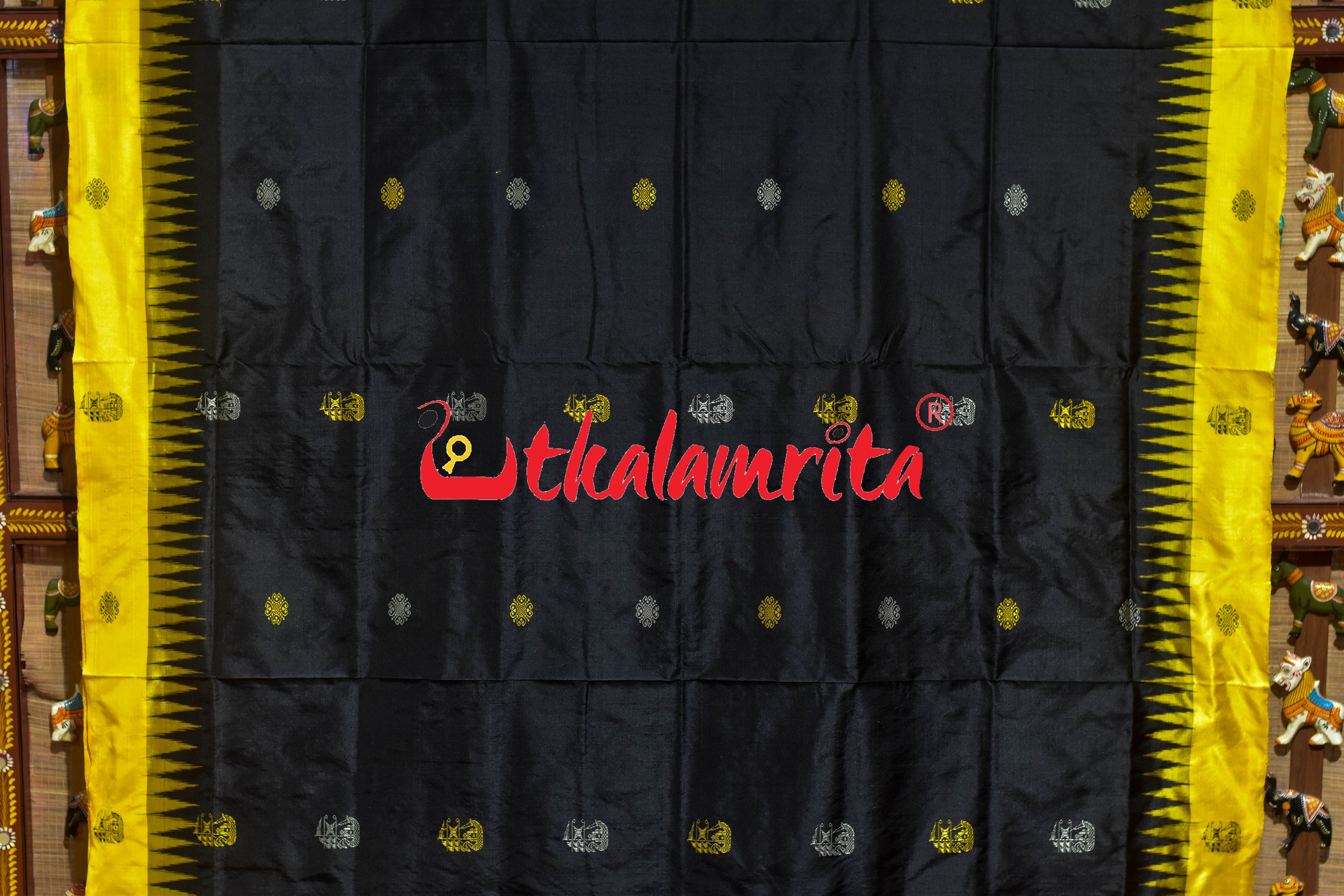 Black Yellow Boita Bomkai Silk Saree