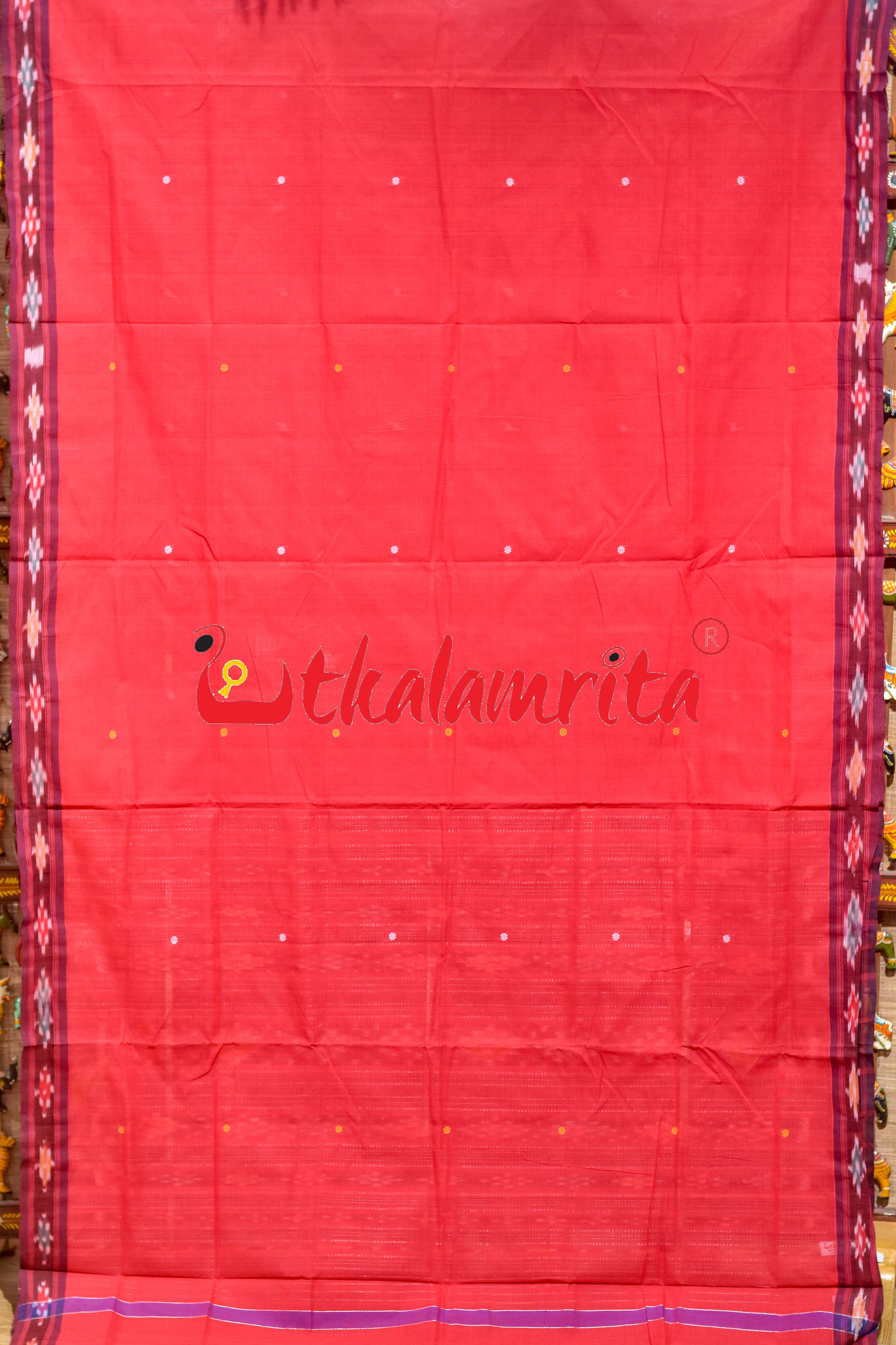 Red Maroon Single Buti Pittala Single Cotton Saree