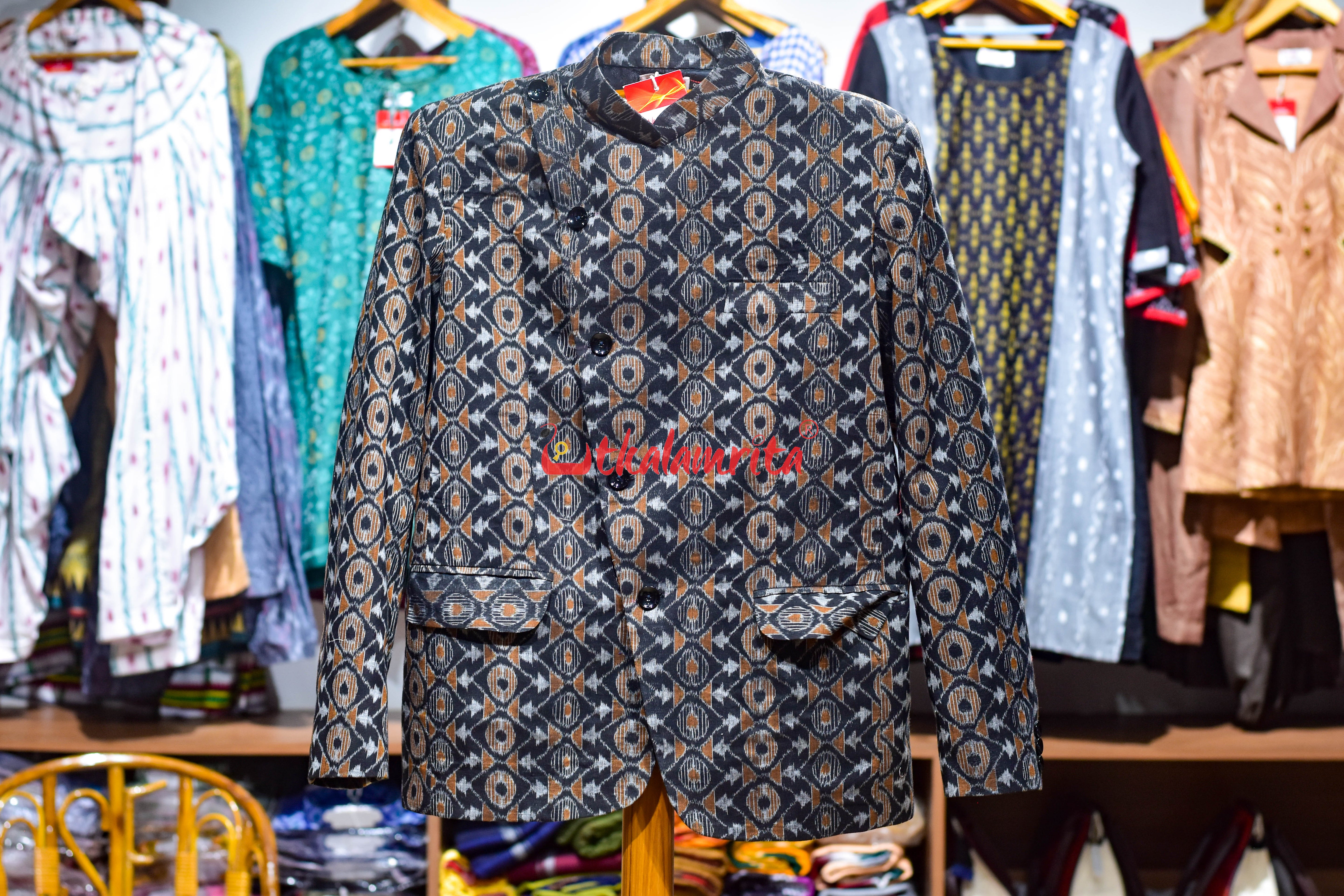Black Mustard Asymmetric Sambalpuri (Men's Blazer)
