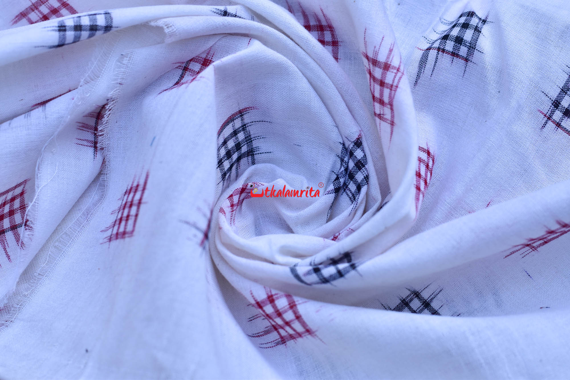 Jharaka Design Red Black Over White Base (Fabric)