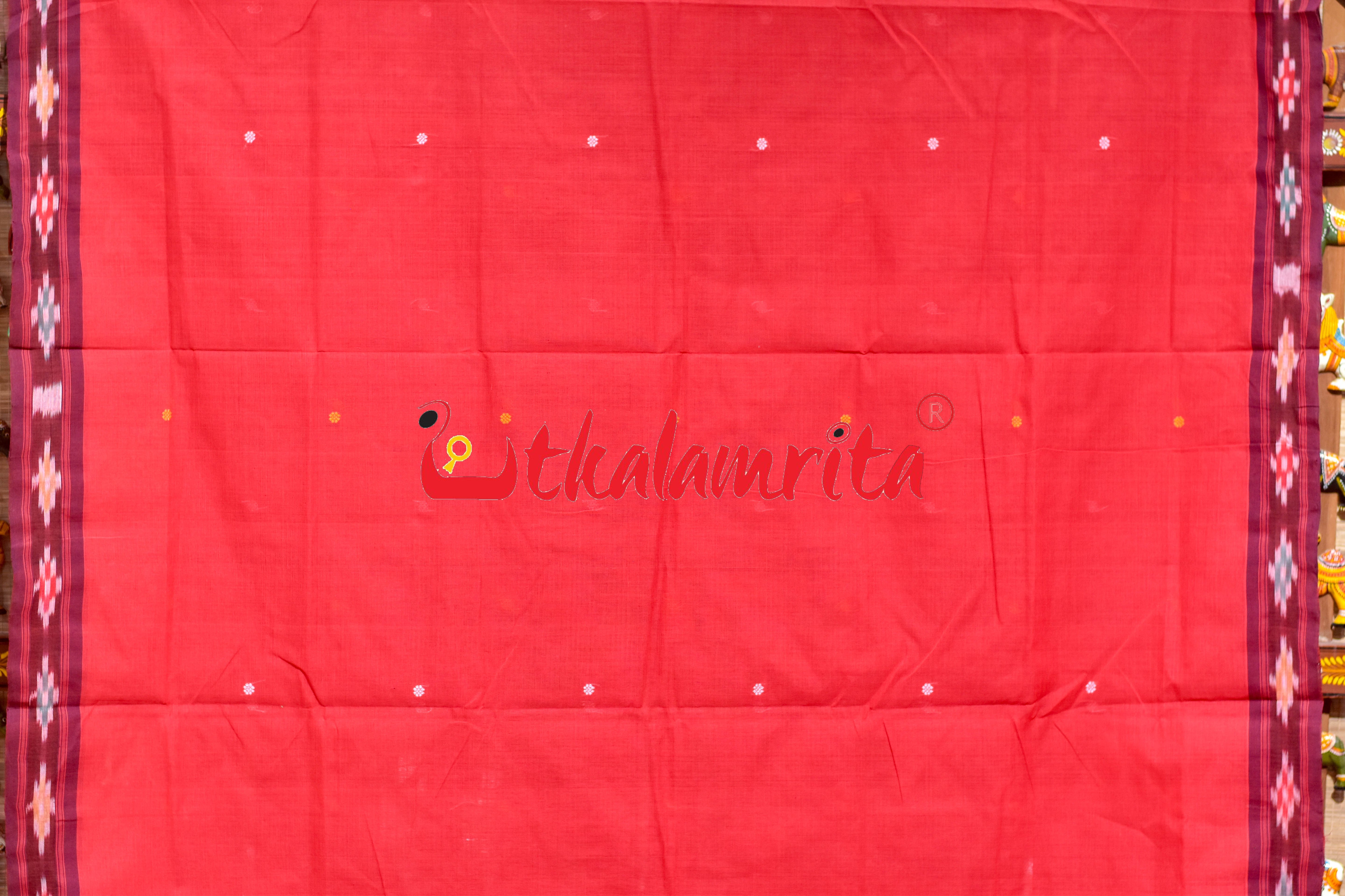 Red Maroon Single Buti Pittala Single Cotton Saree