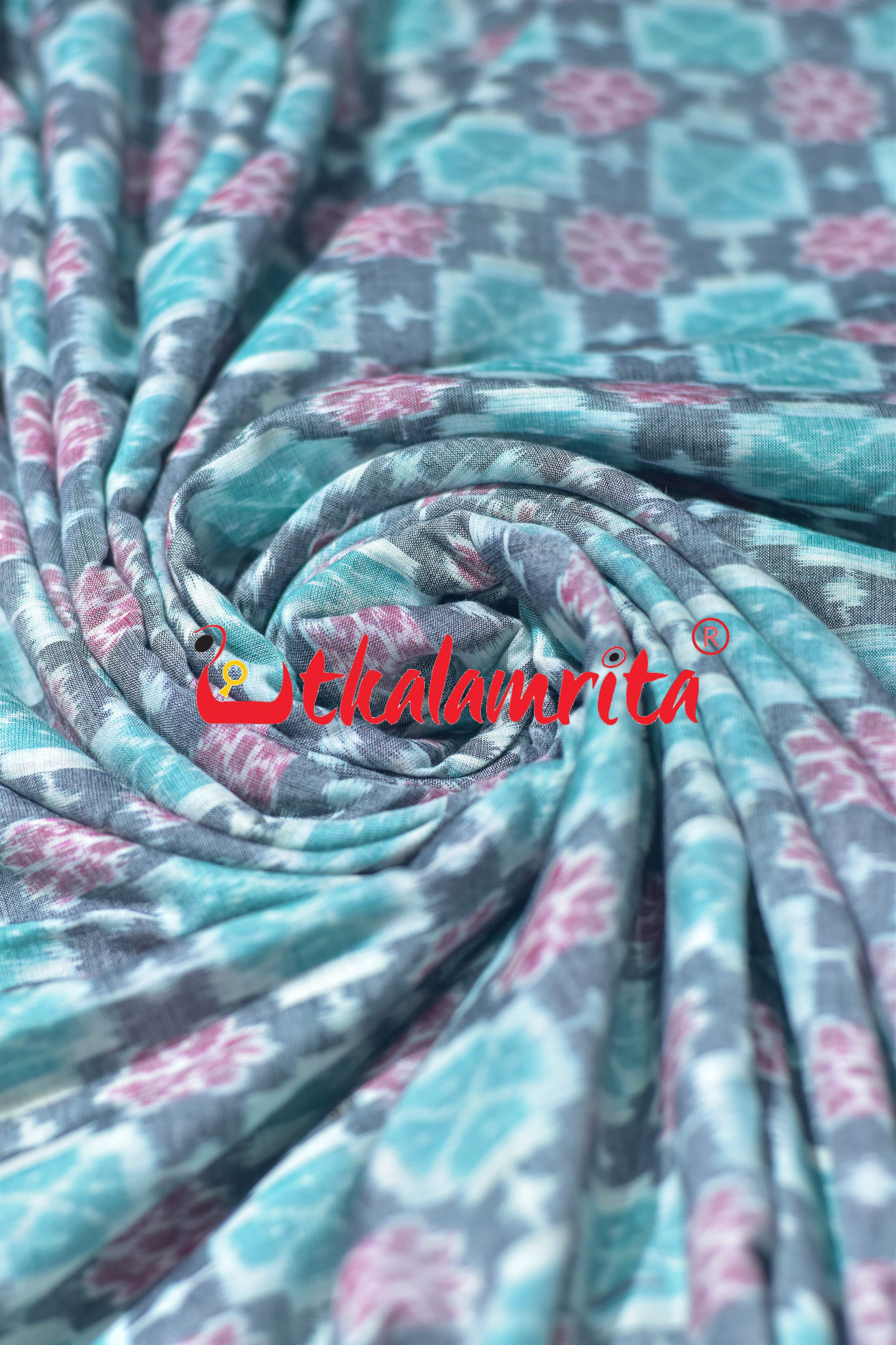 Kulaa Flower Grey Green Sambalpuri Cotton (Fabric)