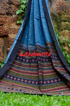 Blue Lion Elephant Sambalpuri Cotton Saree