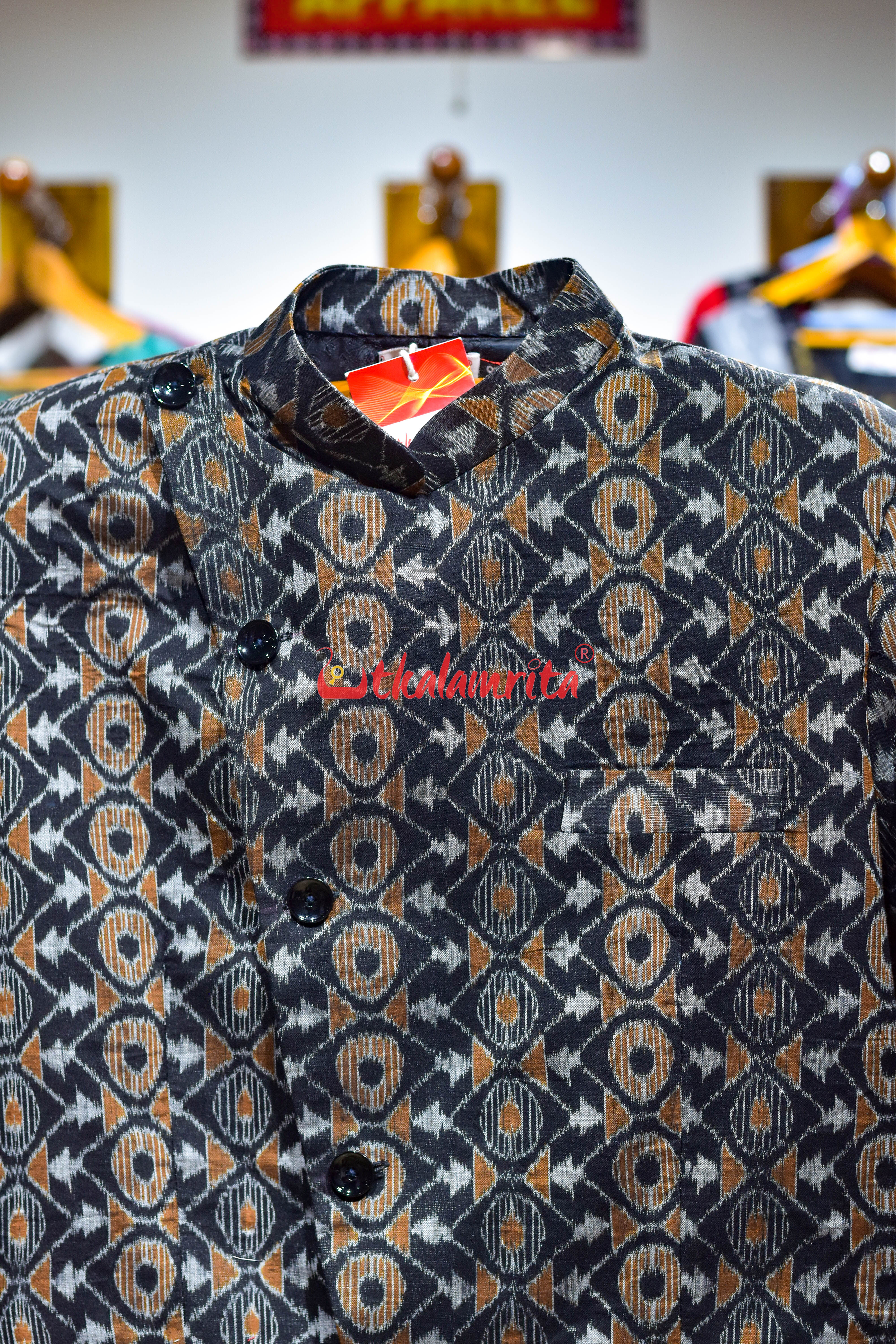 Black Mustard Asymmetric Sambalpuri (Men's Blazer)