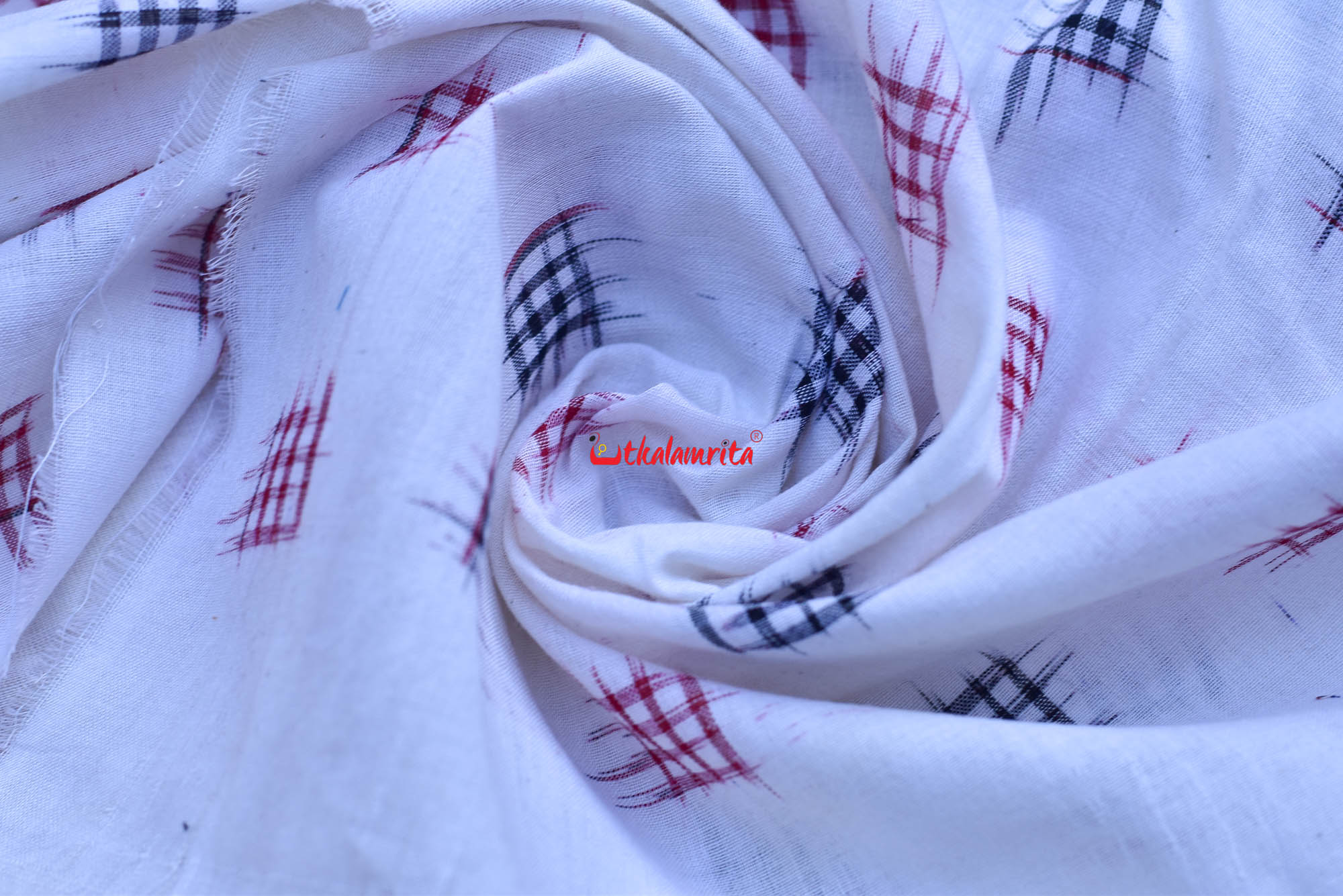 Jharaka Design Red Black Over White Base (Fabric)