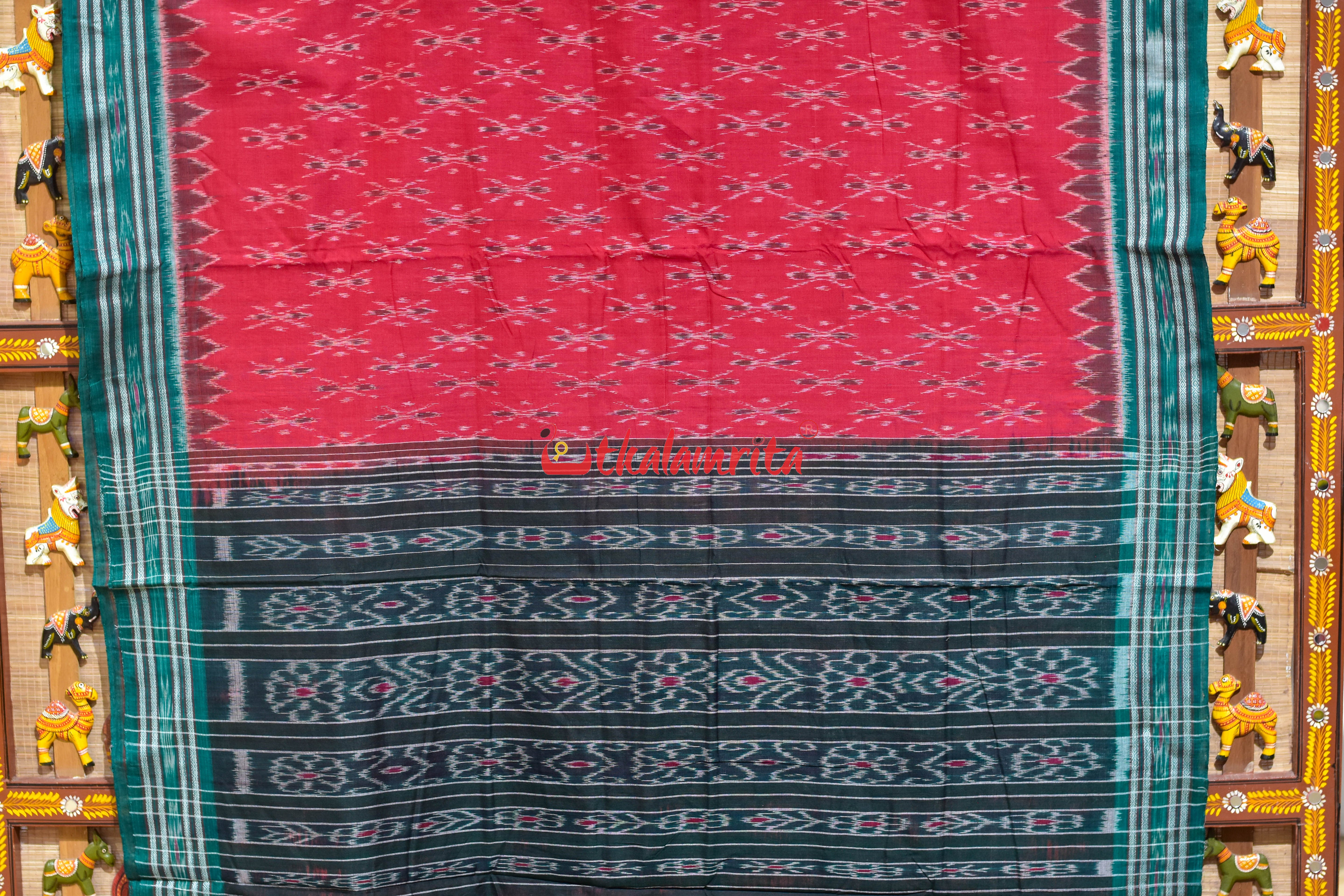 Red Damru Body Bandha Khandua Cotton Saree