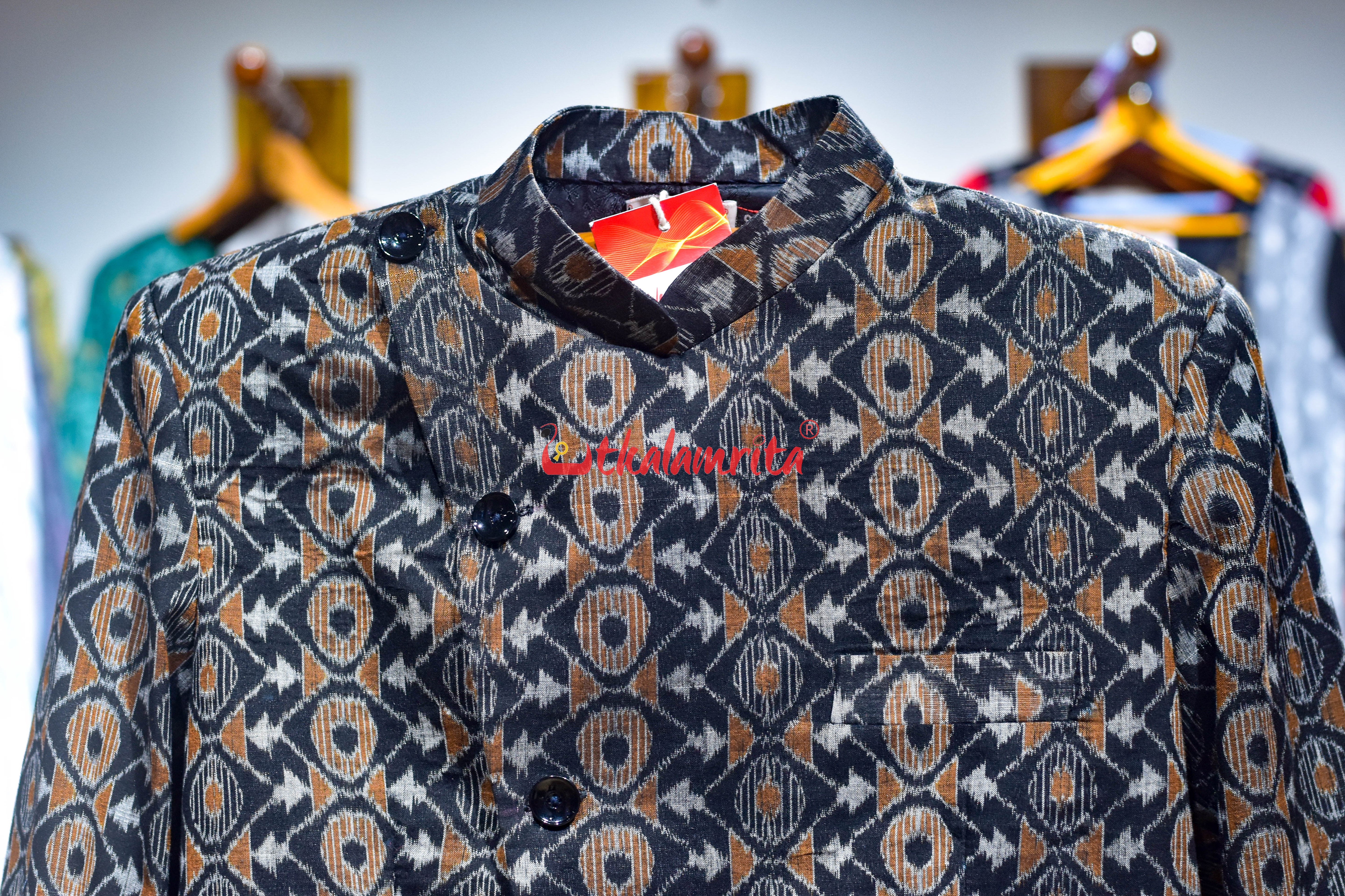 Black Mustard Asymmetric Sambalpuri (Men's Blazer)