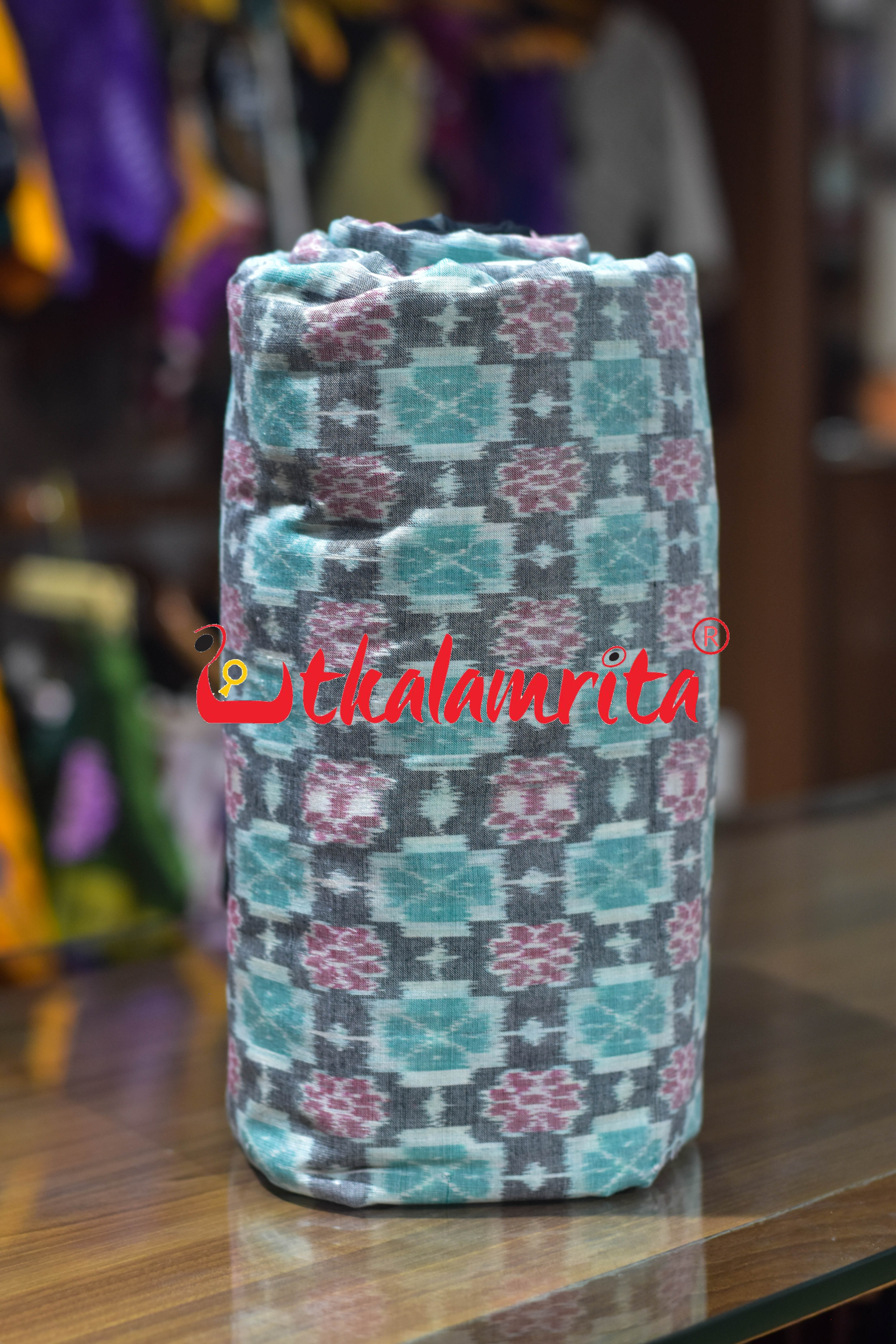 Kulaa Flower Grey Green Sambalpuri Cotton (Fabric)