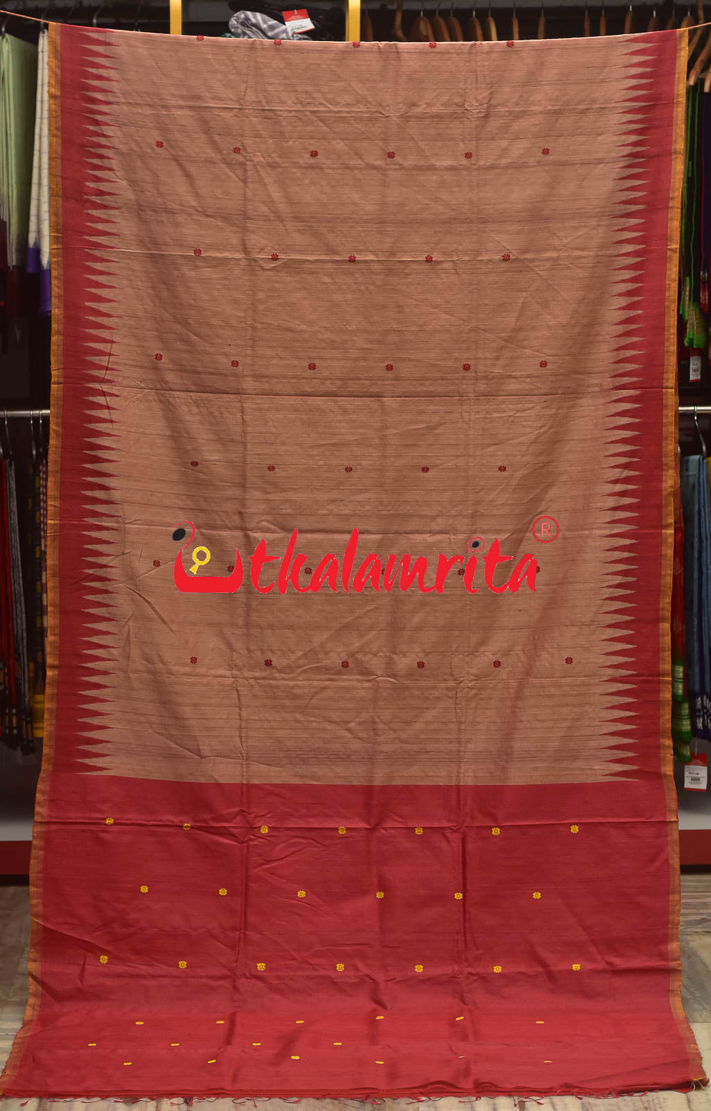 Peach Red Chakra Jaala Gopalpur Tussar Saree