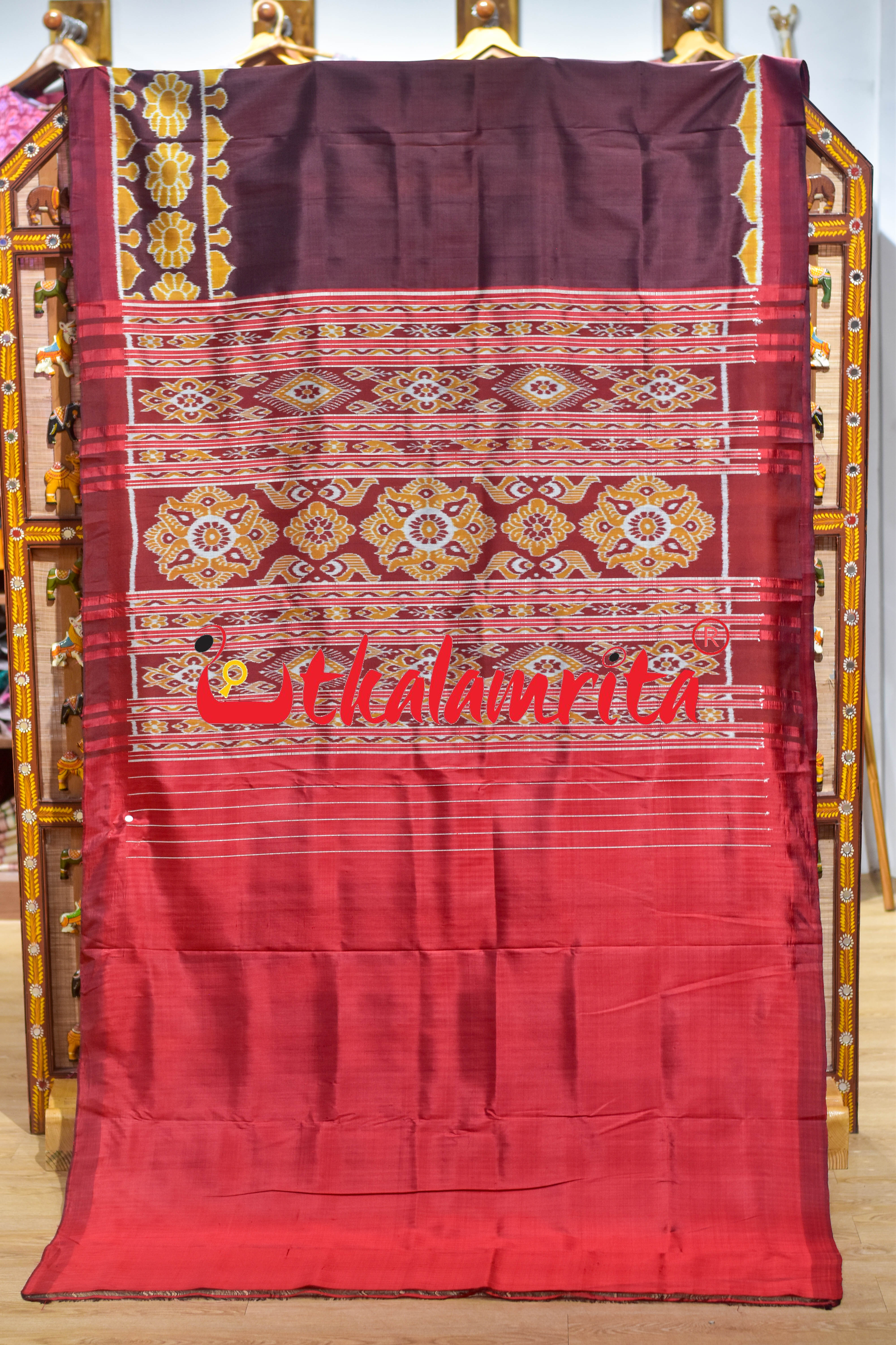 Coffee with Half Taj Mahal Border Khandua Silk Saree