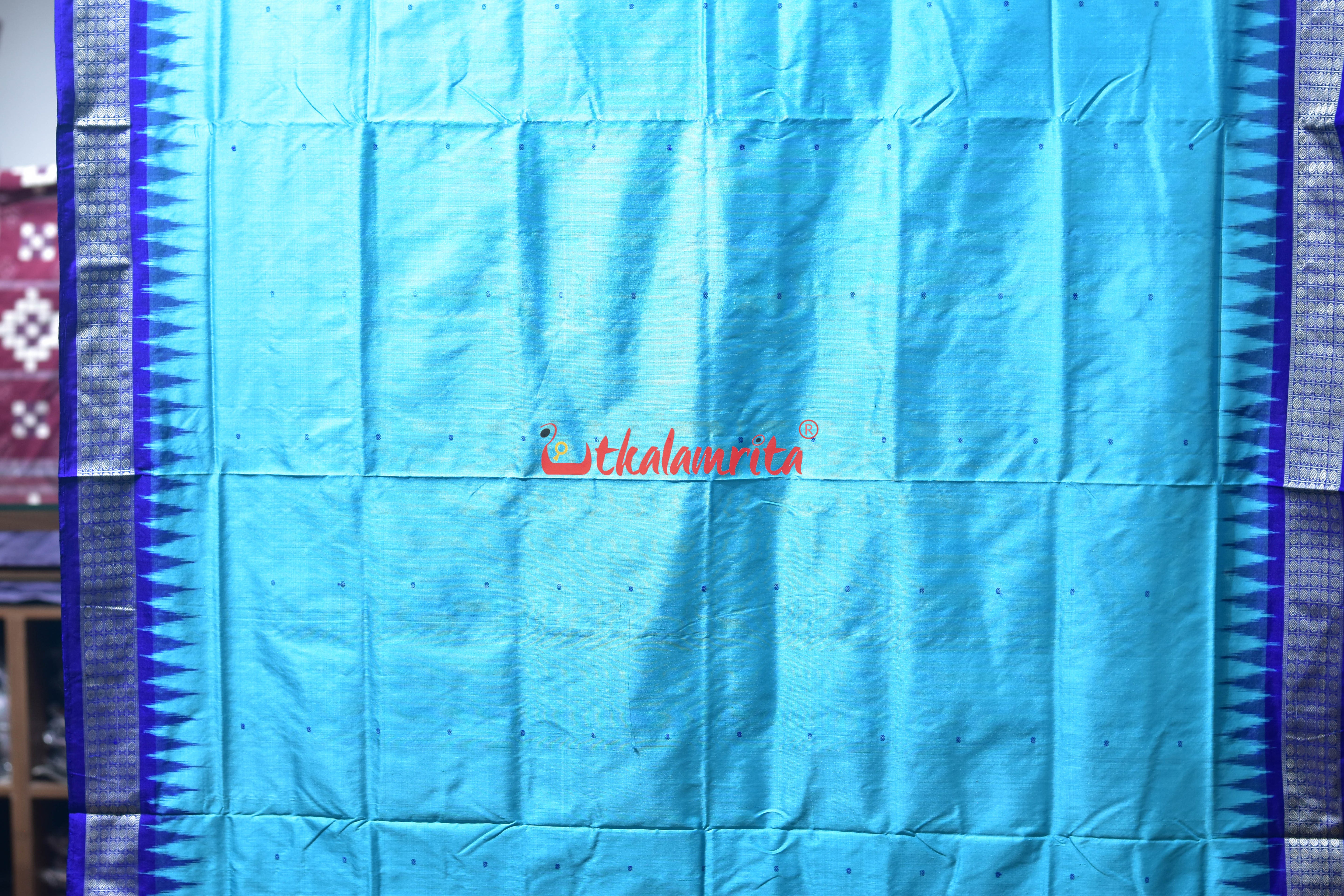 Bright Blue Buti Bomkai Silk Saree