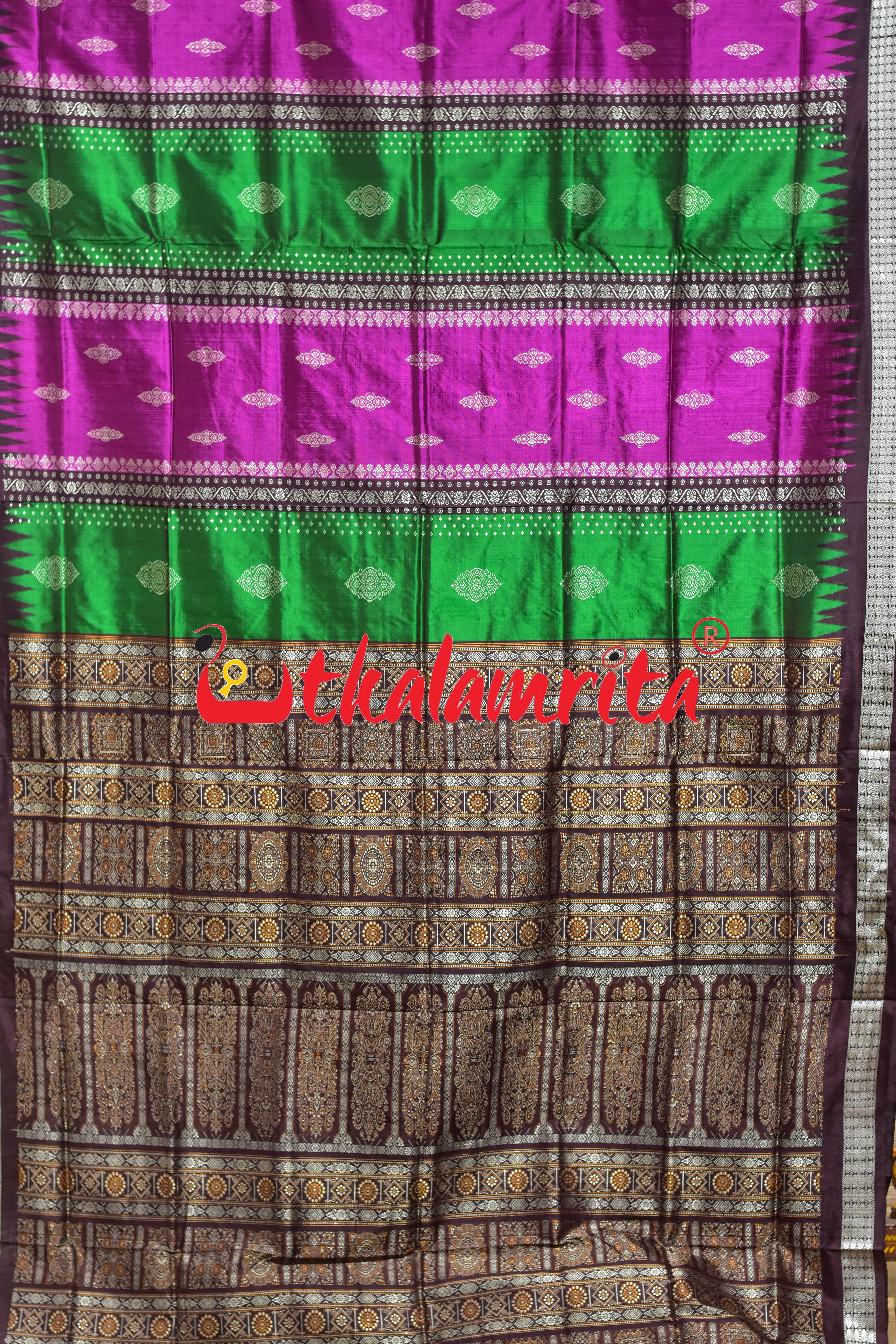 Peri Peri Green Rani Bomkai Silk Saree