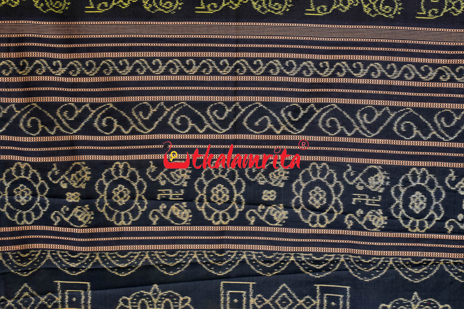 Black Tribal Flower  Sambalpuri Cotton Saree