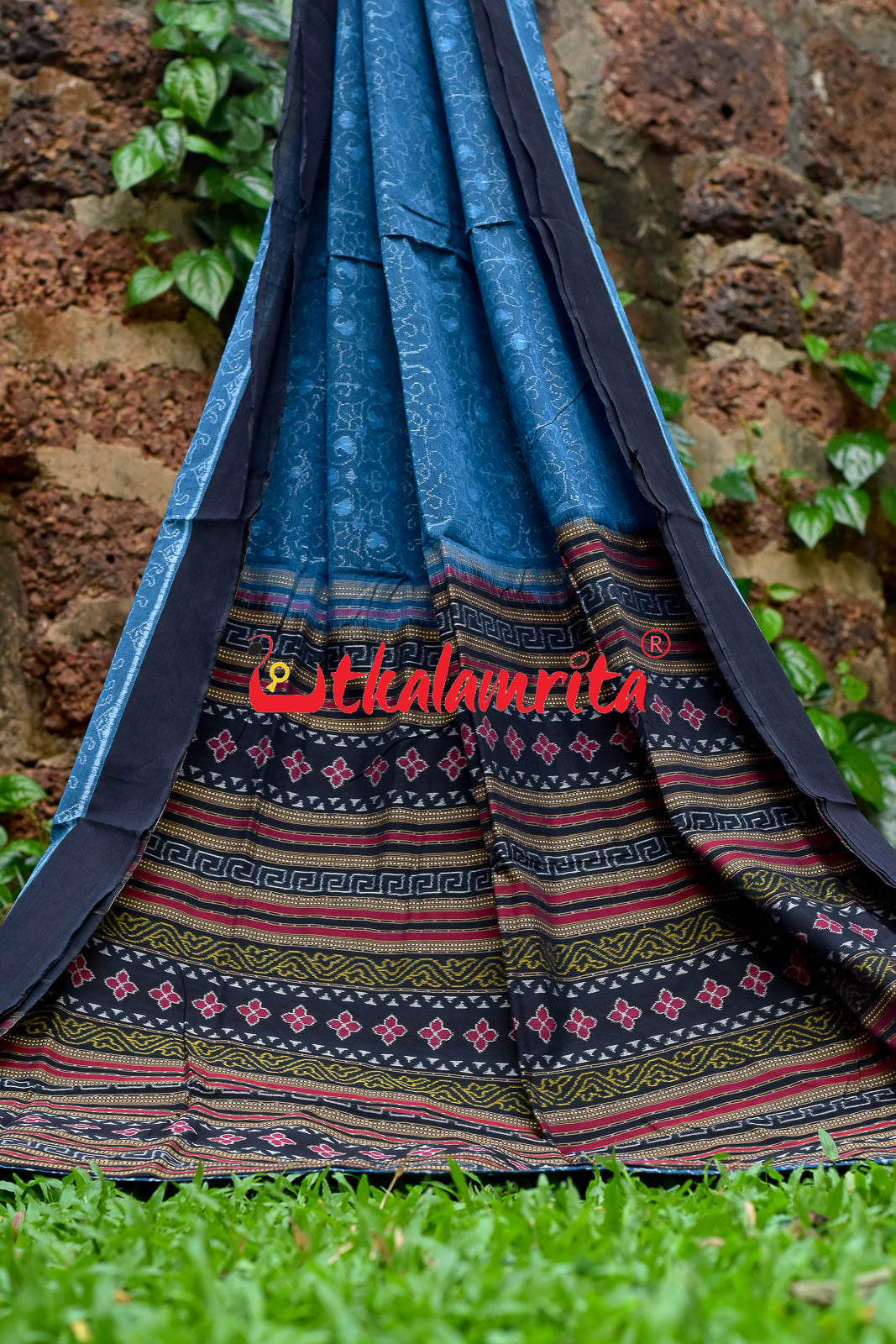 Blue Lion Elephant Sambalpuri Cotton Saree