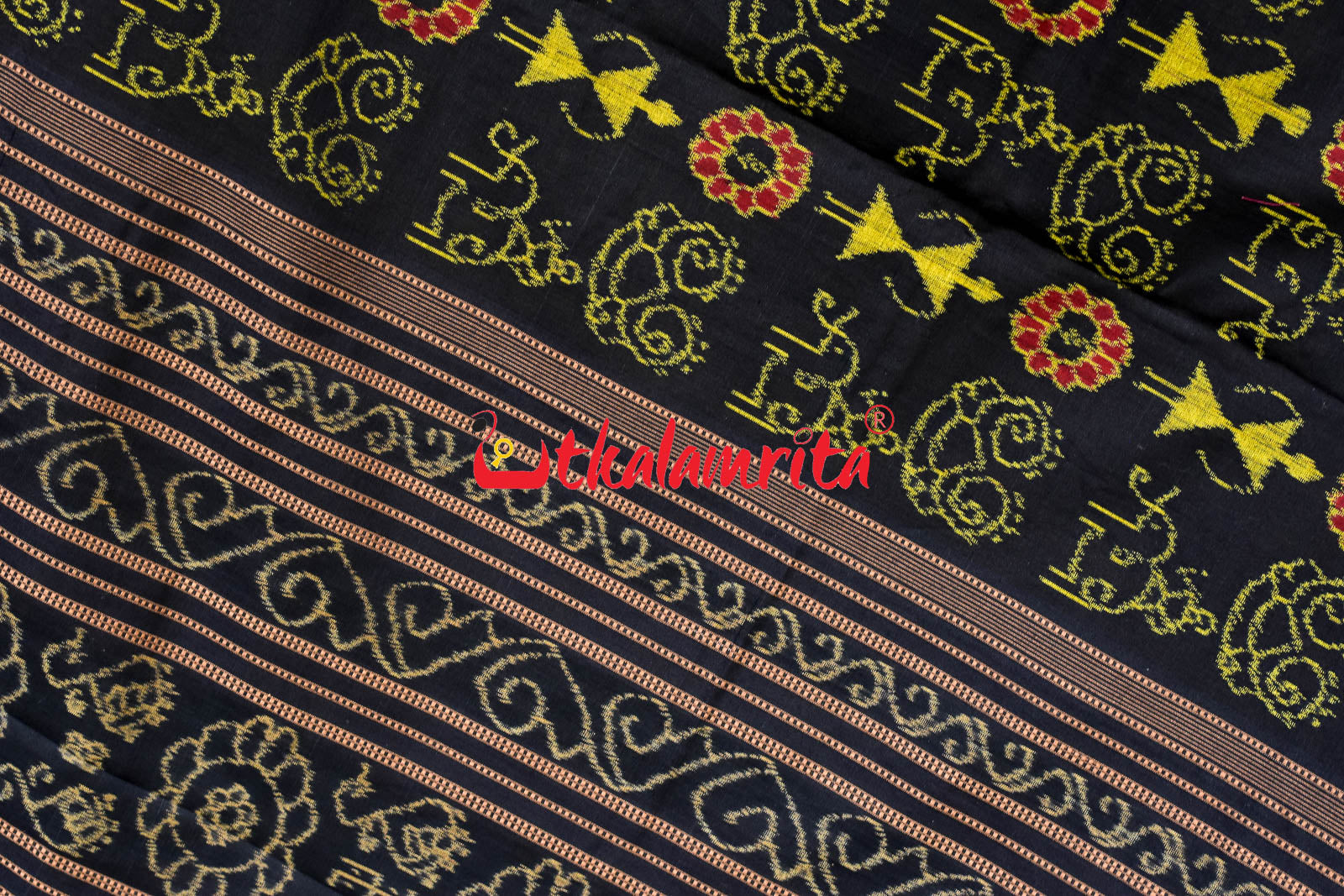 Black Tribal Flower  Sambalpuri Cotton Saree