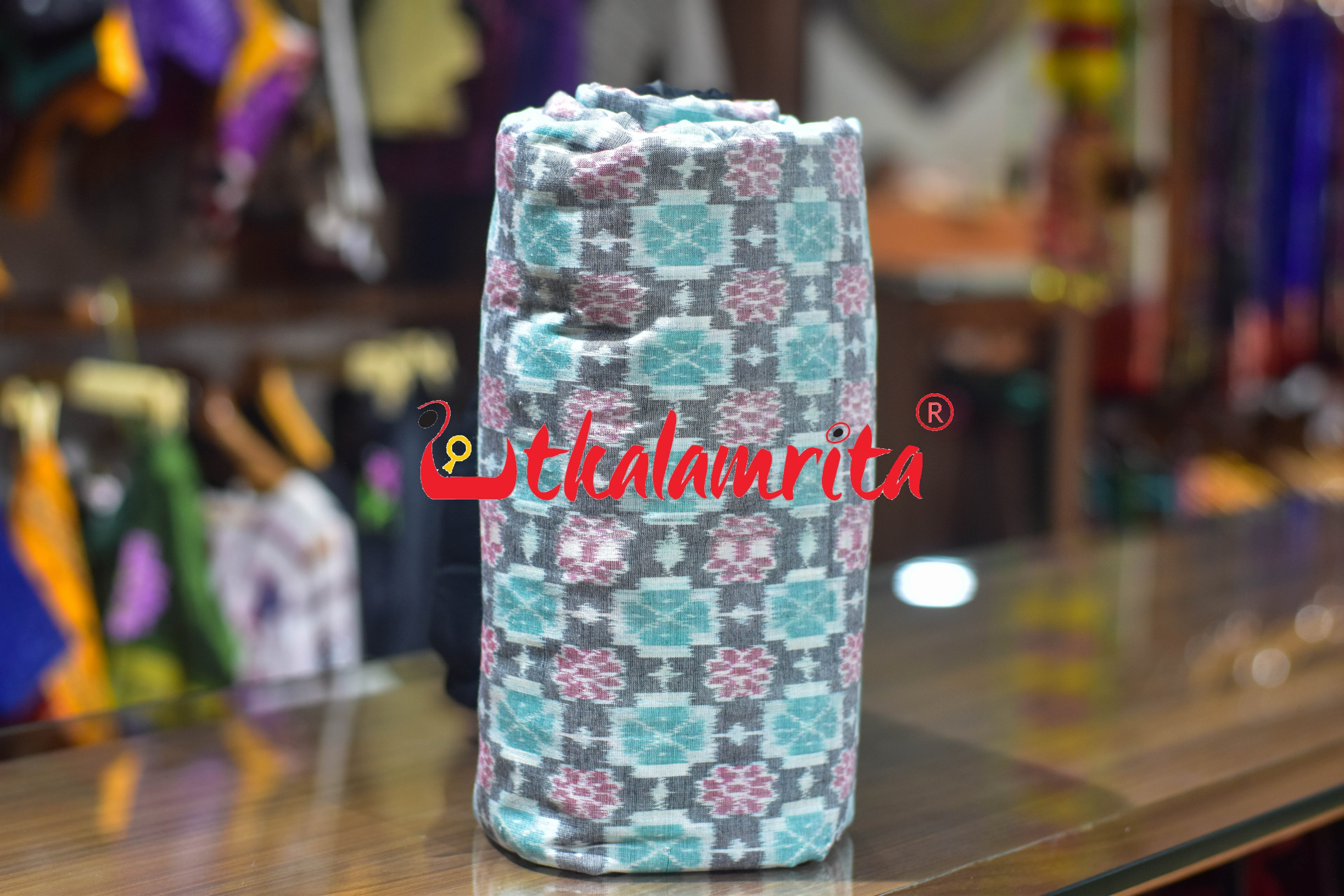Kulaa Flower Grey Green Sambalpuri Cotton (Fabric)