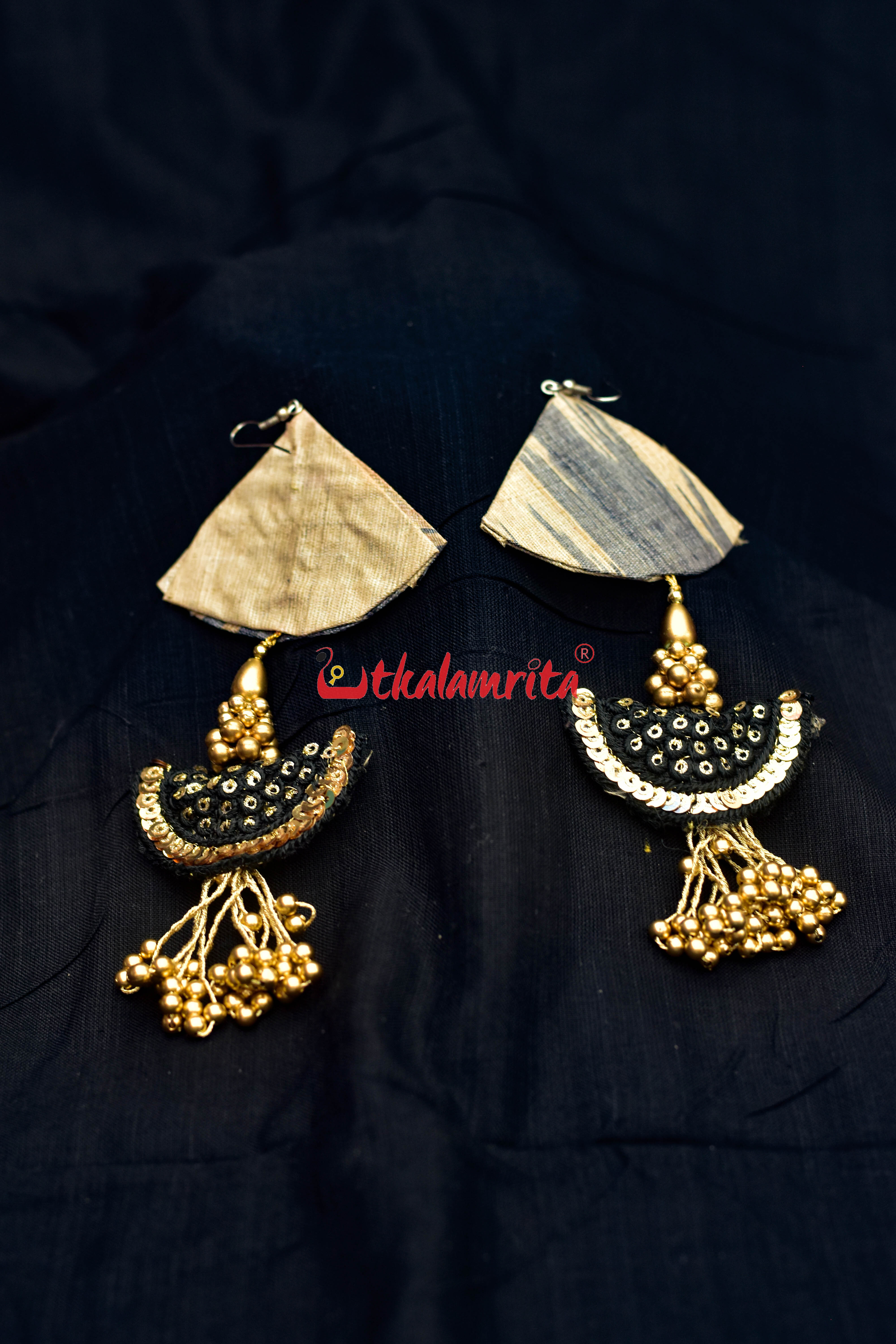 Tussar Black Golden Earrings