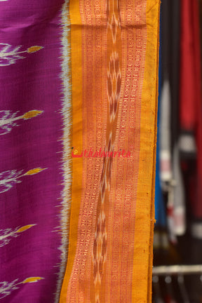 Magenta Trees with Elephant Khandua Silk Saree