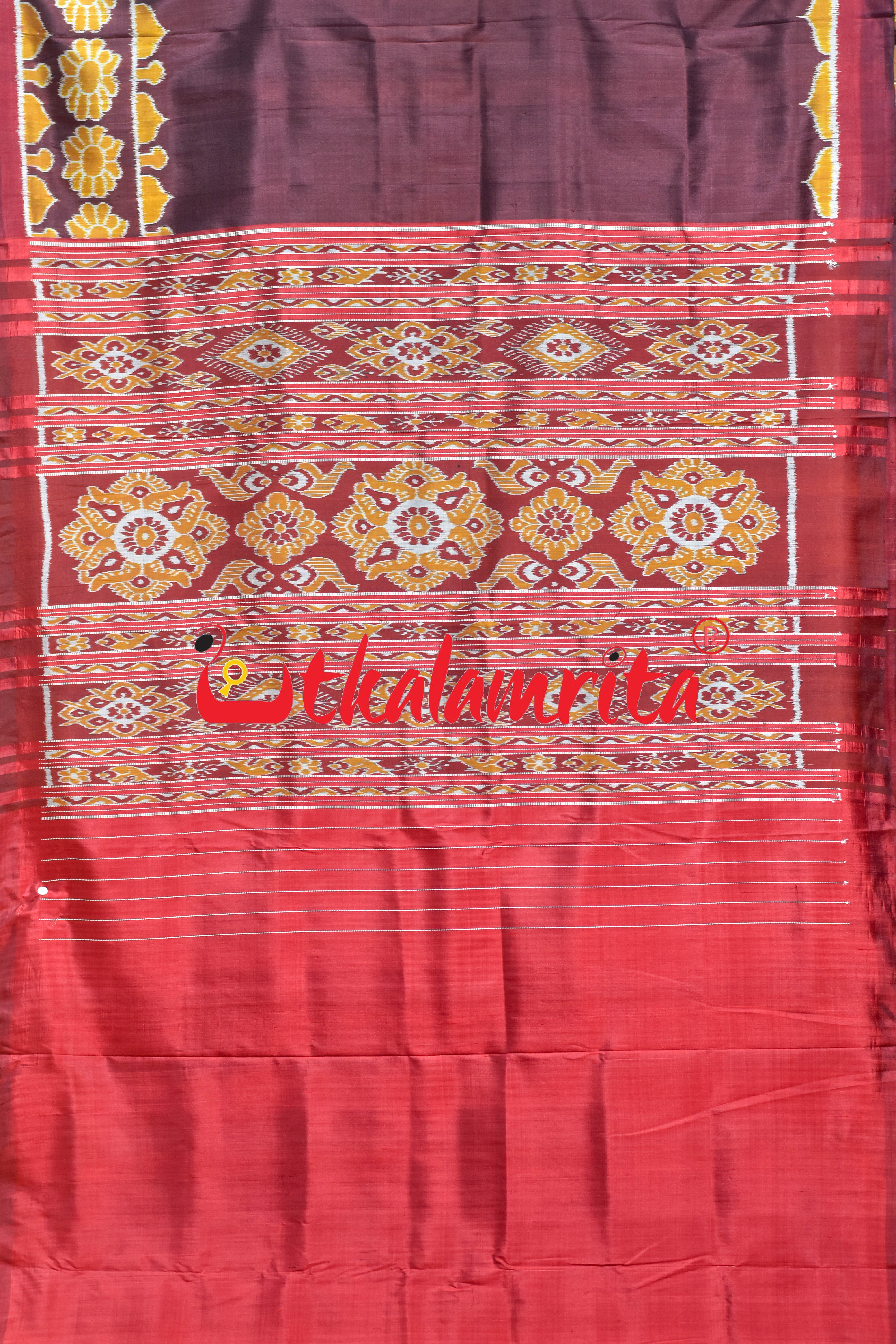 Coffee with Half Taj Mahal Border Khandua Silk Saree
