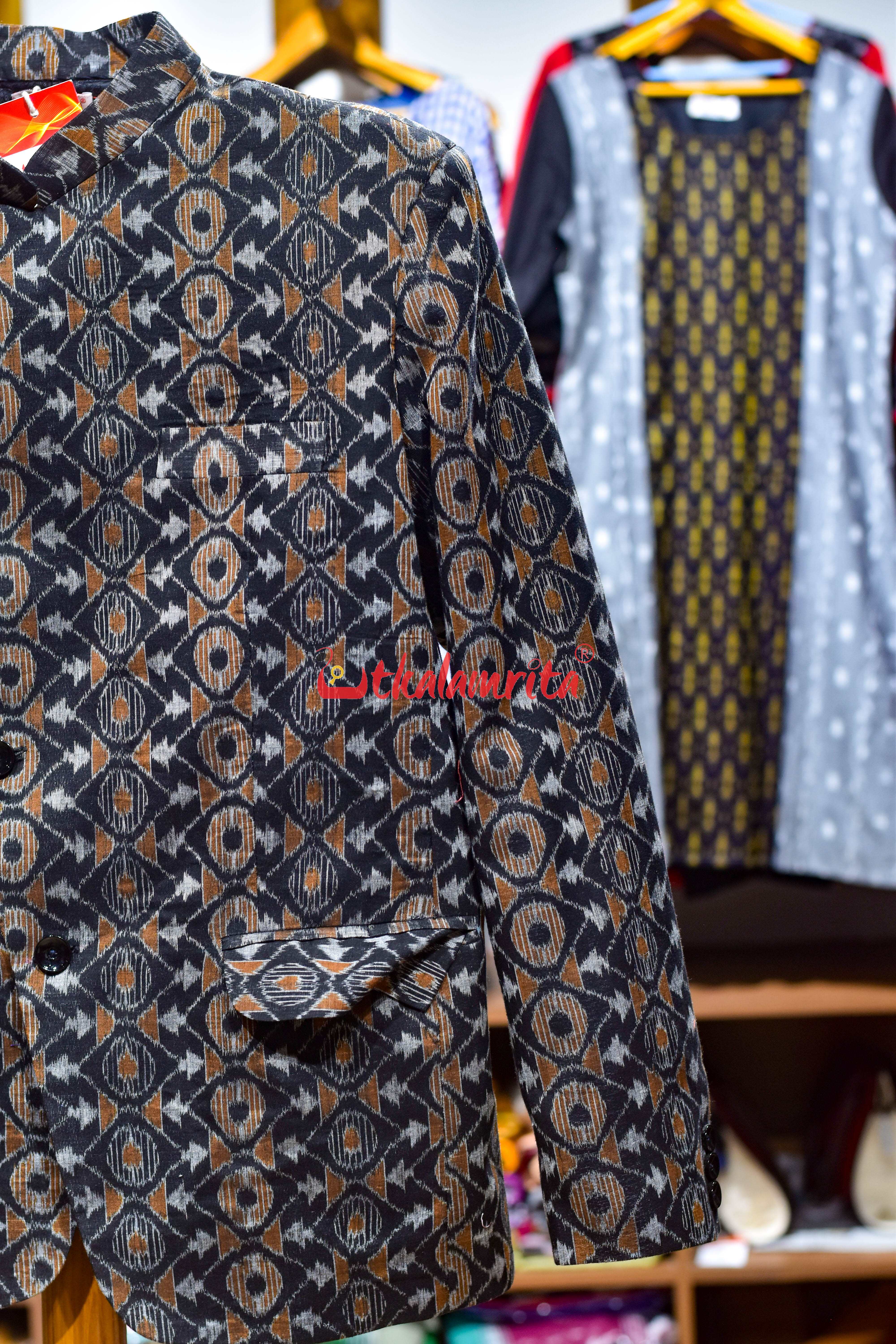 Black Mustard Asymmetric Sambalpuri (Men's Blazer)