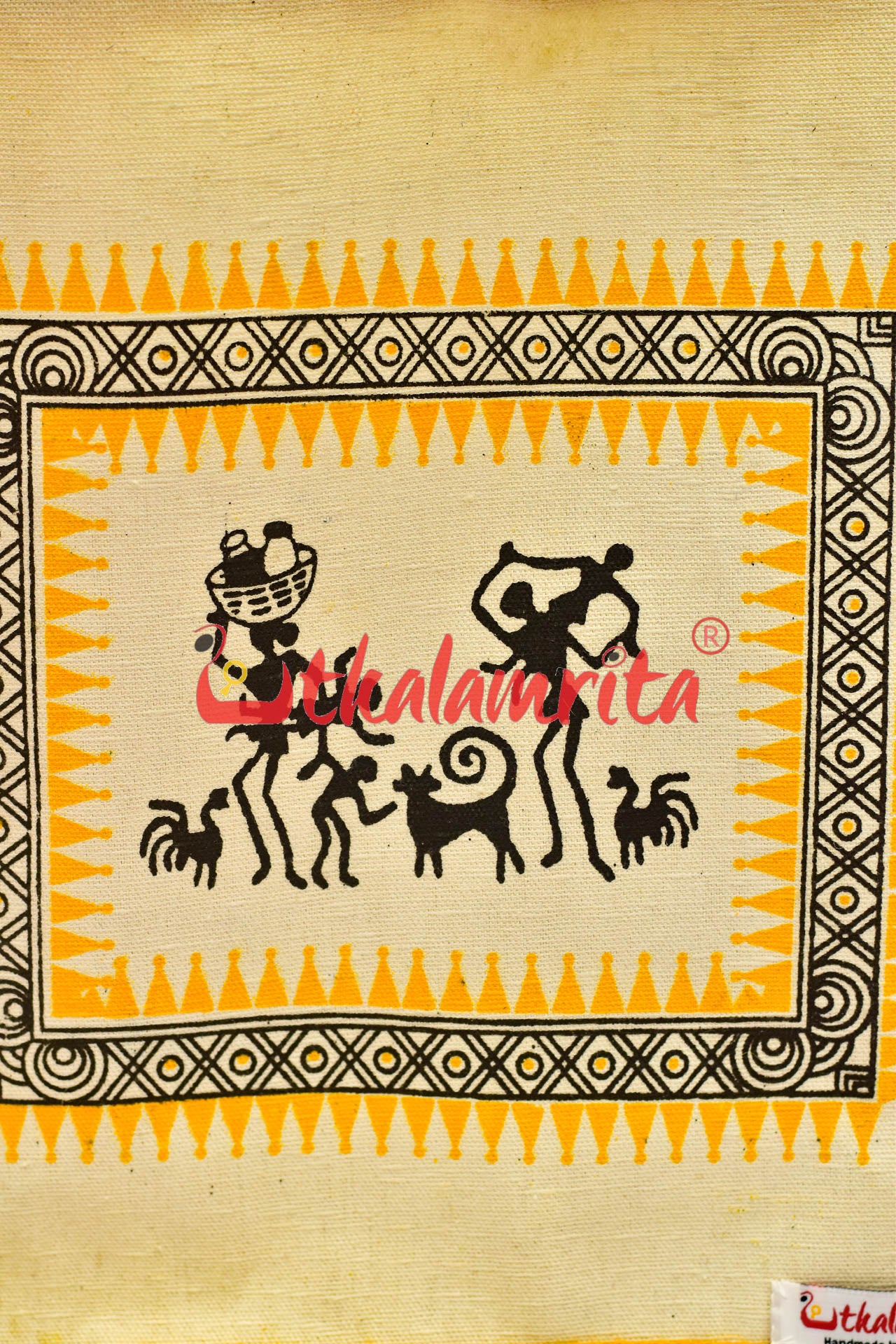 Yellow Tribals Dancing Rectangular Jute Bag