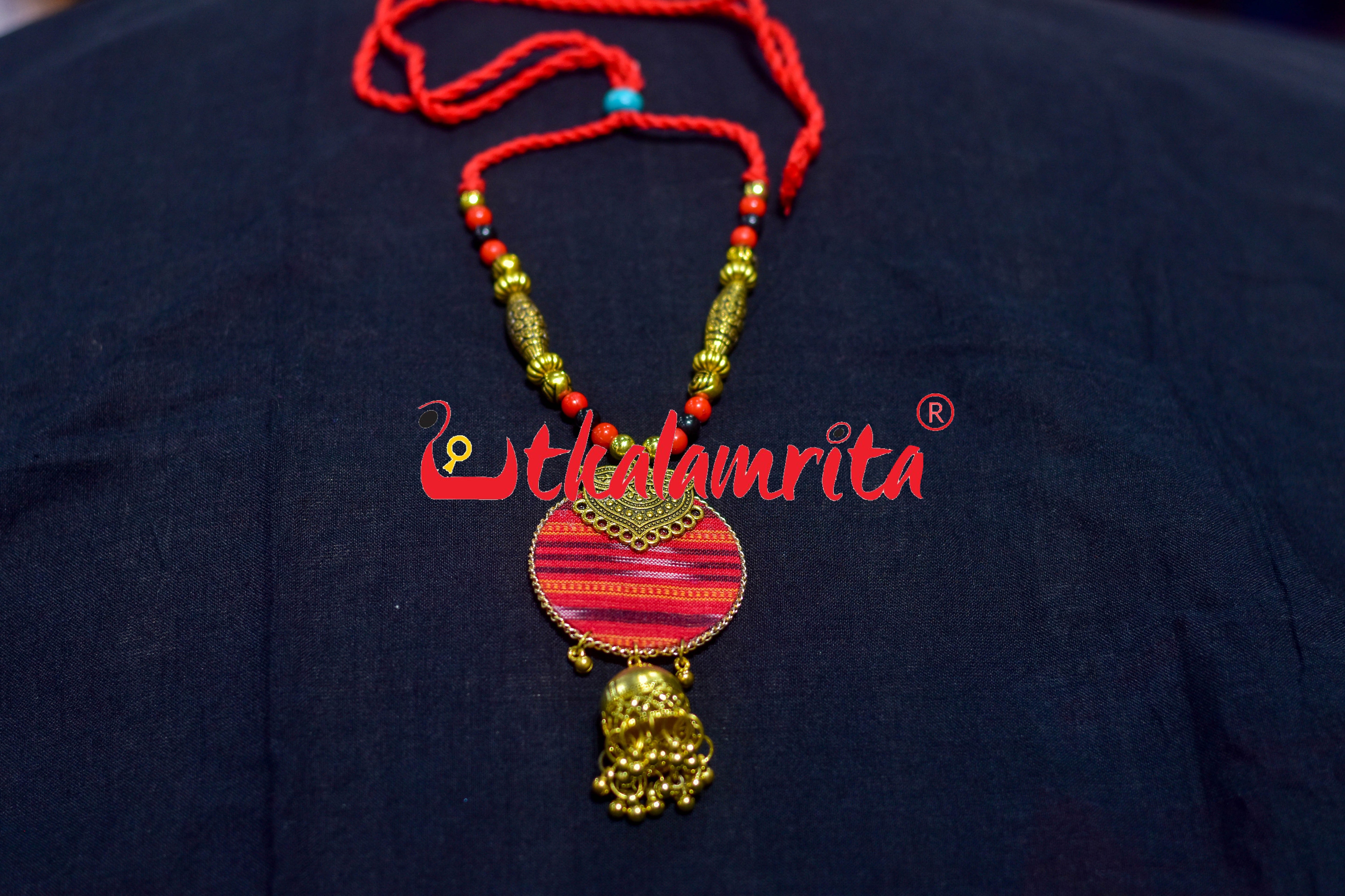 Red Round Ikat Golden Necklace Set