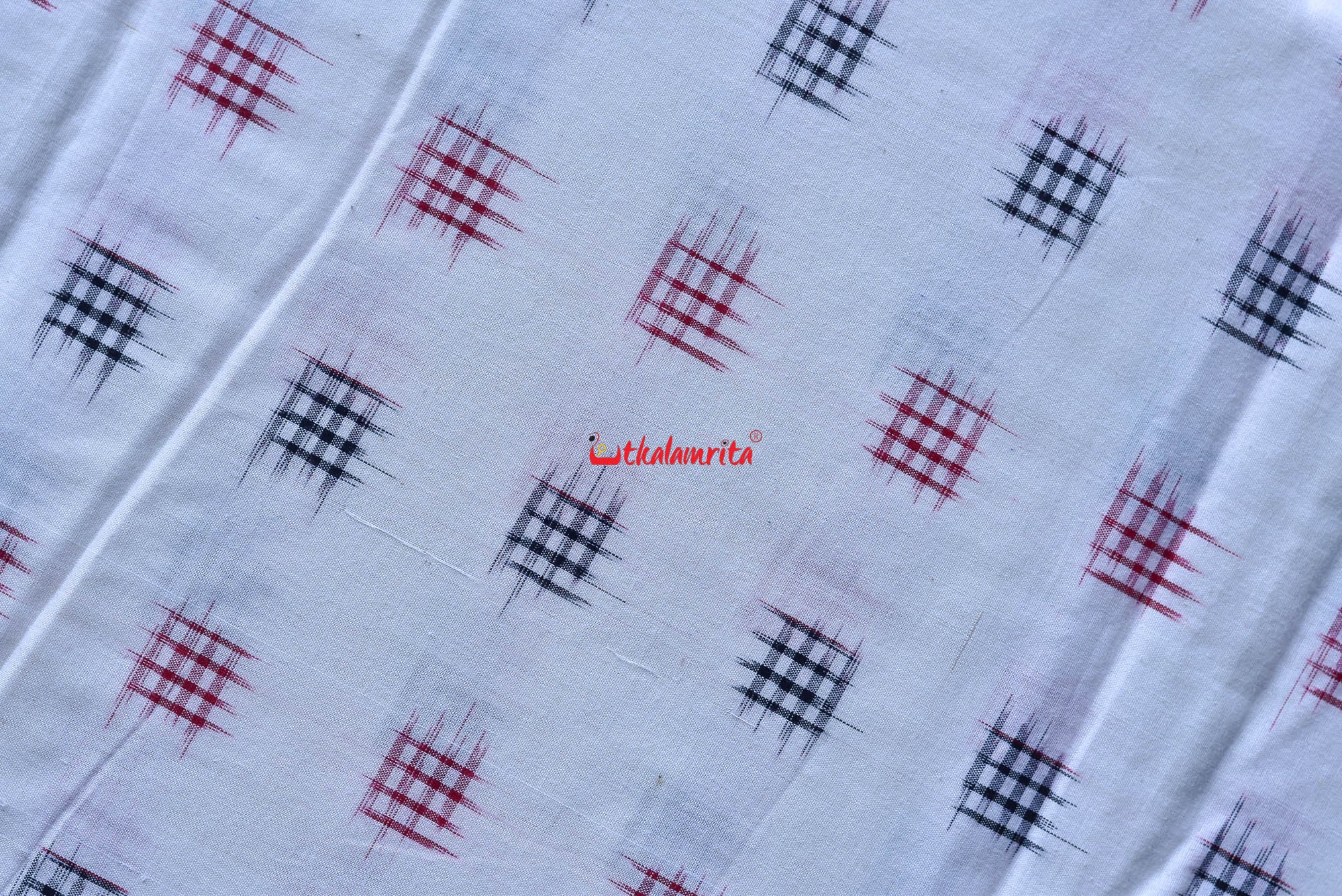 Jharaka Design Red Black Over White Base (Fabric)