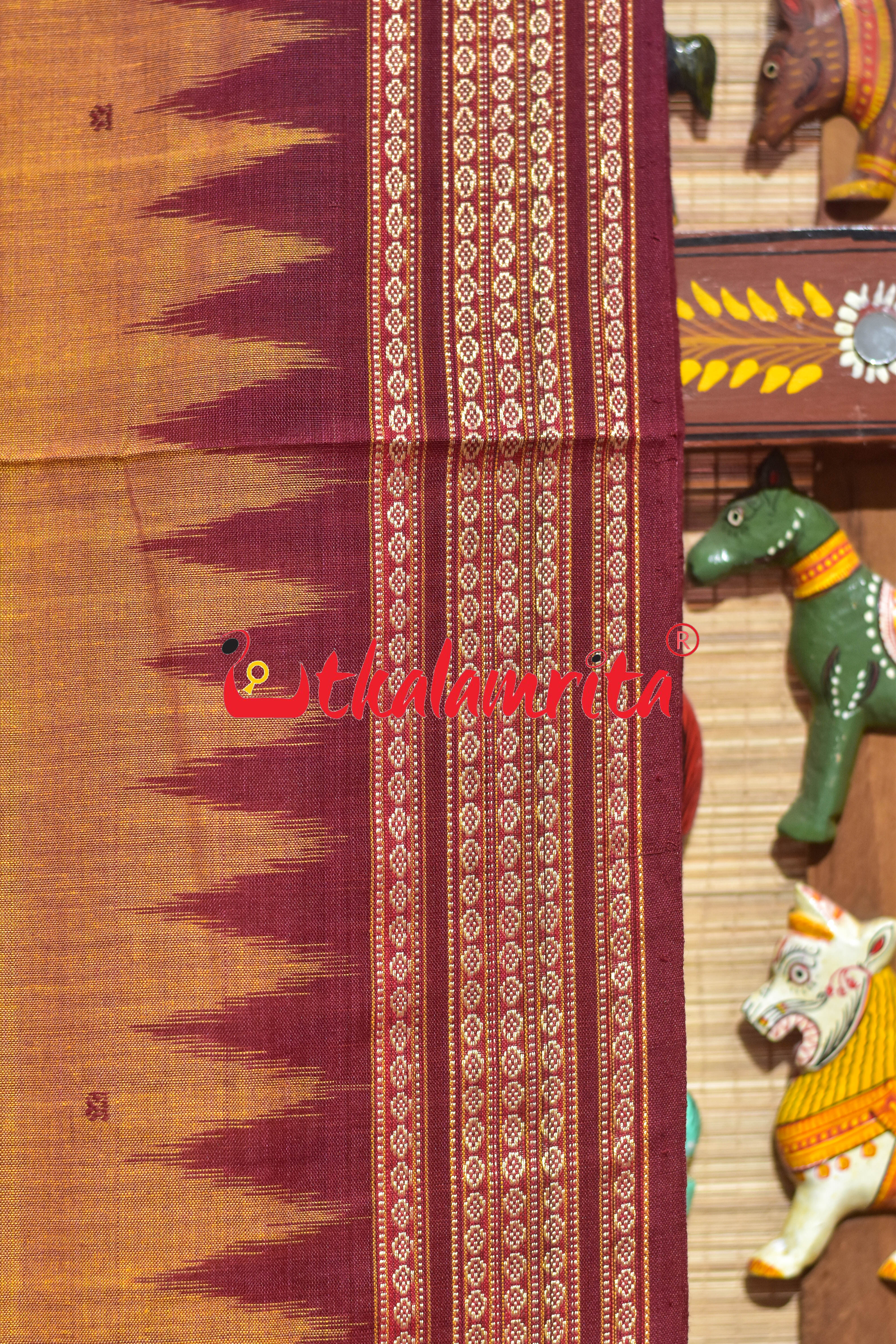 Mustard Black Buti Bomkai Cotton Saree