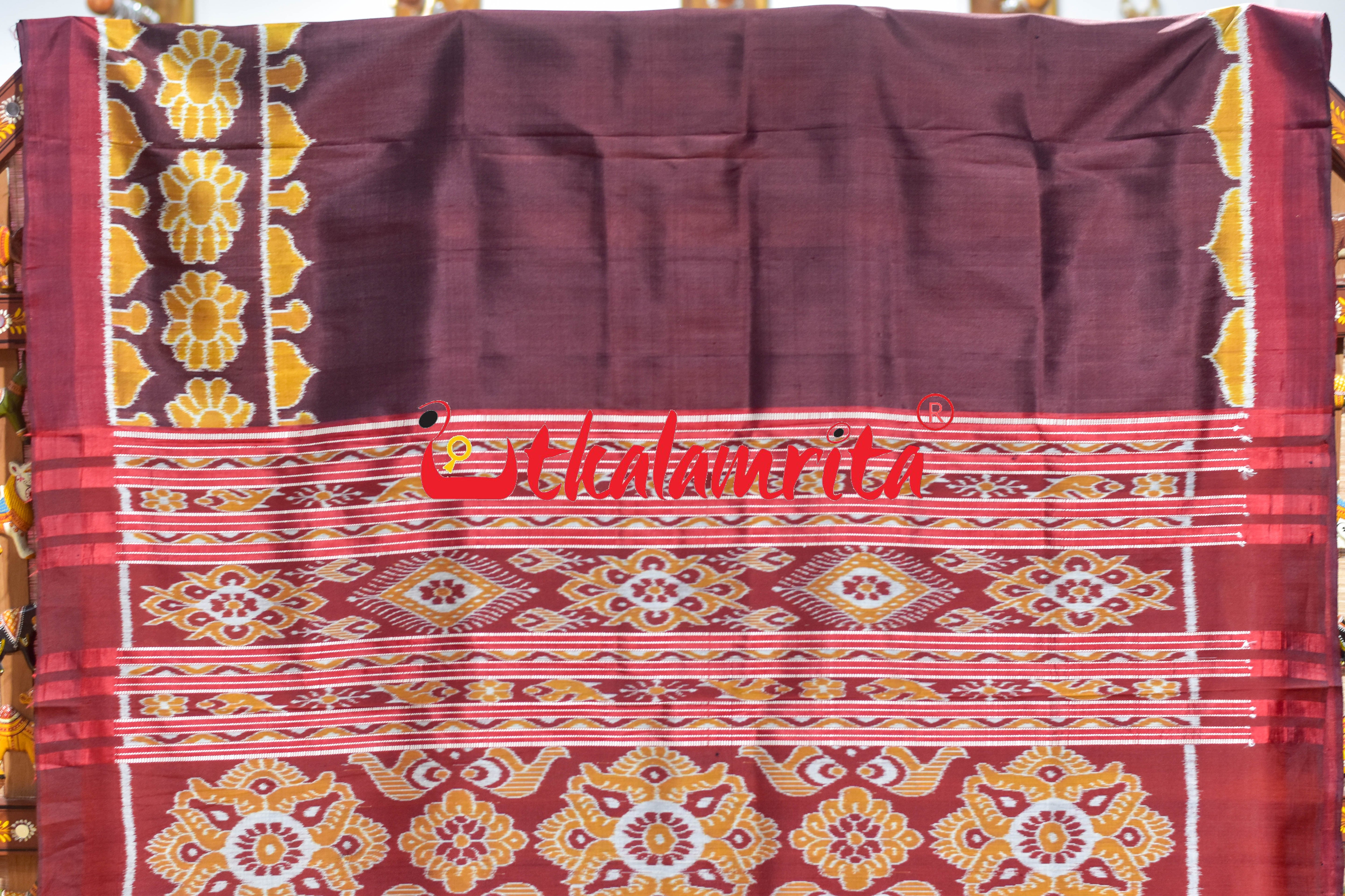 Coffee with Half Taj Mahal Border Khandua Silk Saree