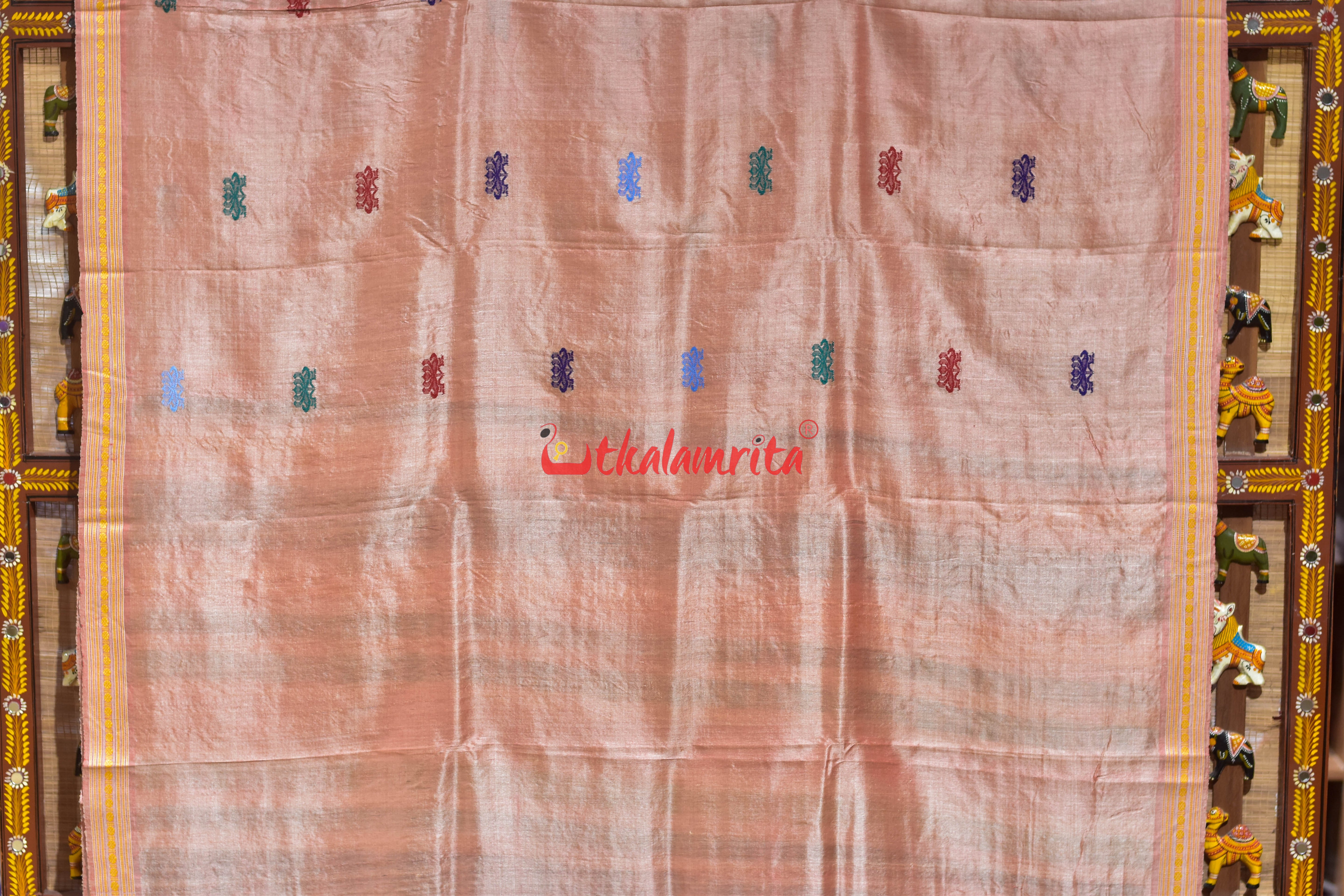 Peach Bina Dobby Border Gopalpur Tussar Silk Saree