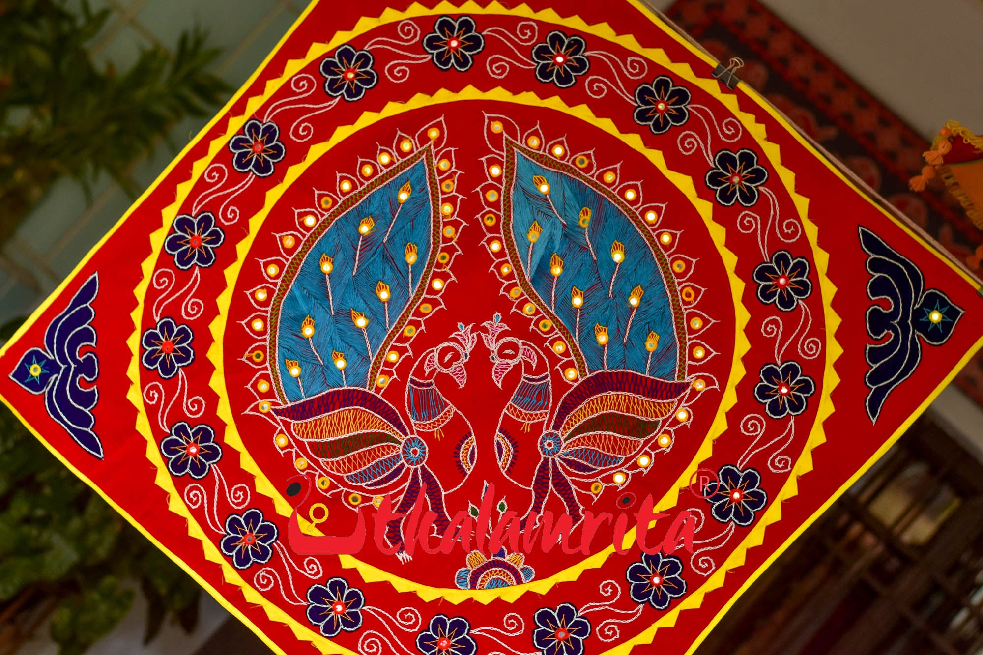 Double Peacock Red Blue Applique
