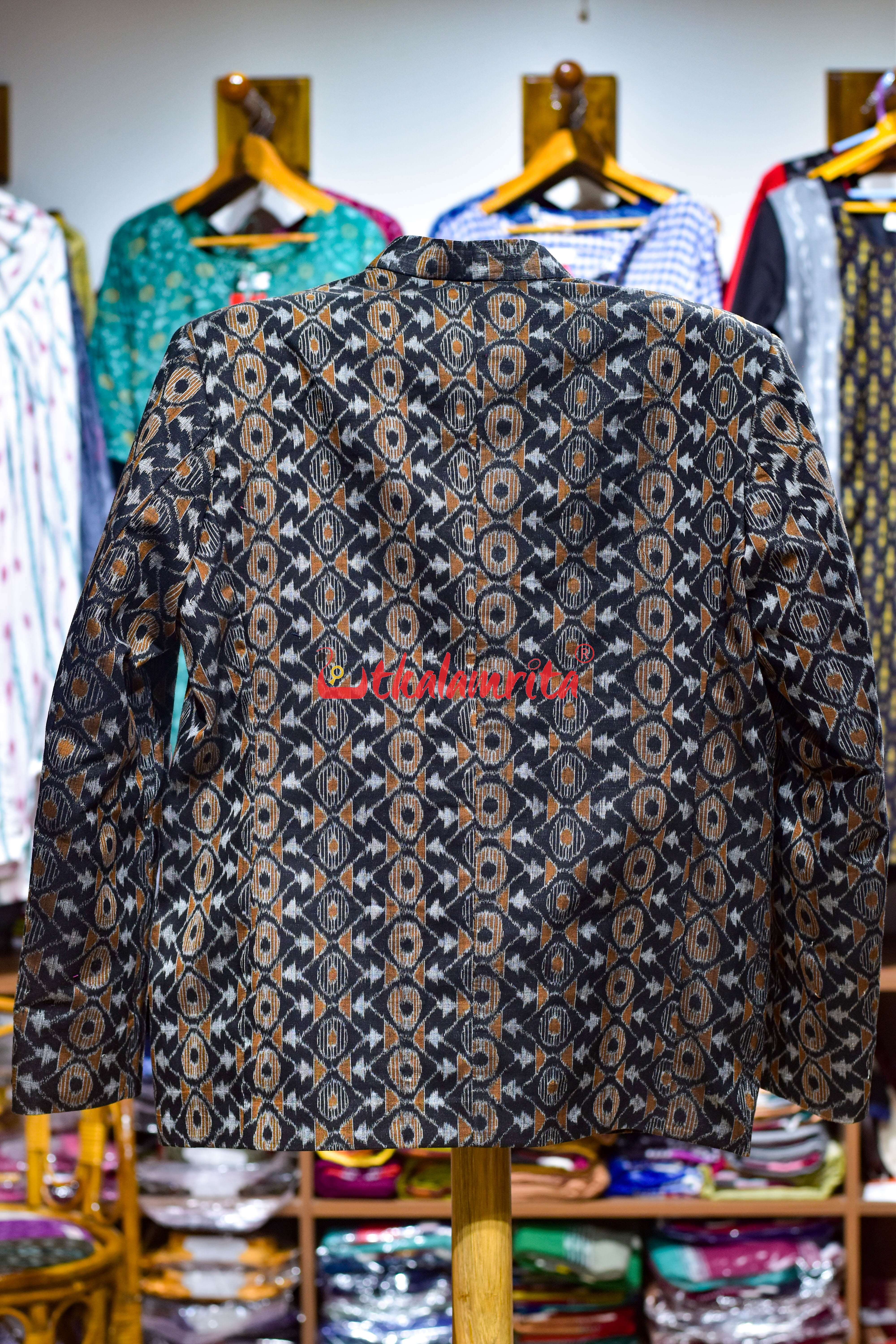 Black Mustard Asymmetric Sambalpuri (Men's Blazer)